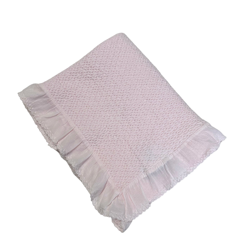 A Soft Idea Stonewashed Puckered Blanket with Dotted Swiss Ruffle