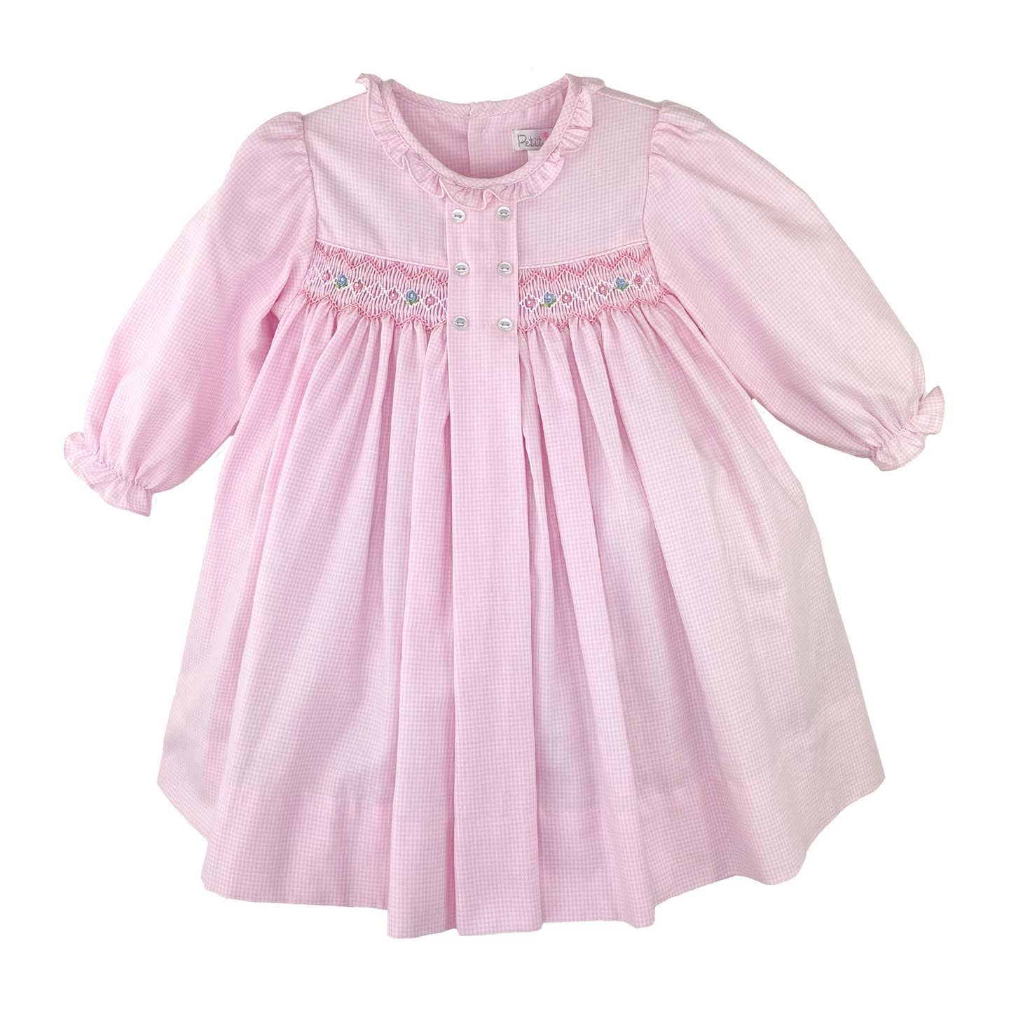 Petit Ami Pink Smocked Dress with Center Box Pleat