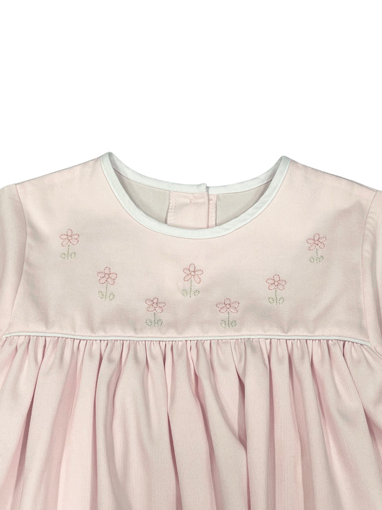 Auraluz Pink Pique Dress with Flower Embroidery