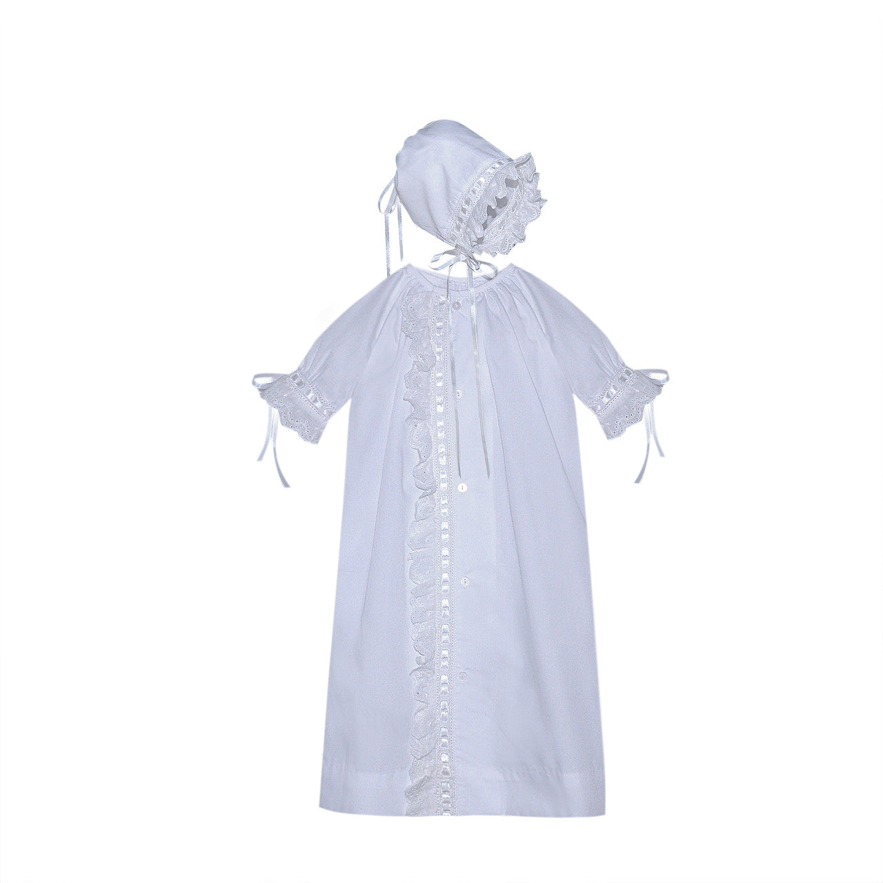 Baby Sen White Finn Daygown, Eyelet Lace