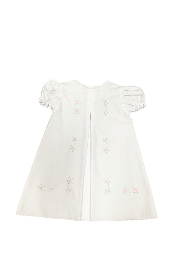 Auraluz Embroidered Day Gown, White with Pink Tiny Buds