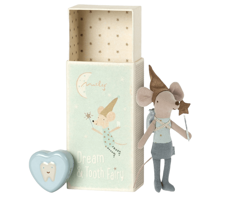 Maileg Tooth Fairy Mouse in Matchbox, Blue - shopnurseryrhymes