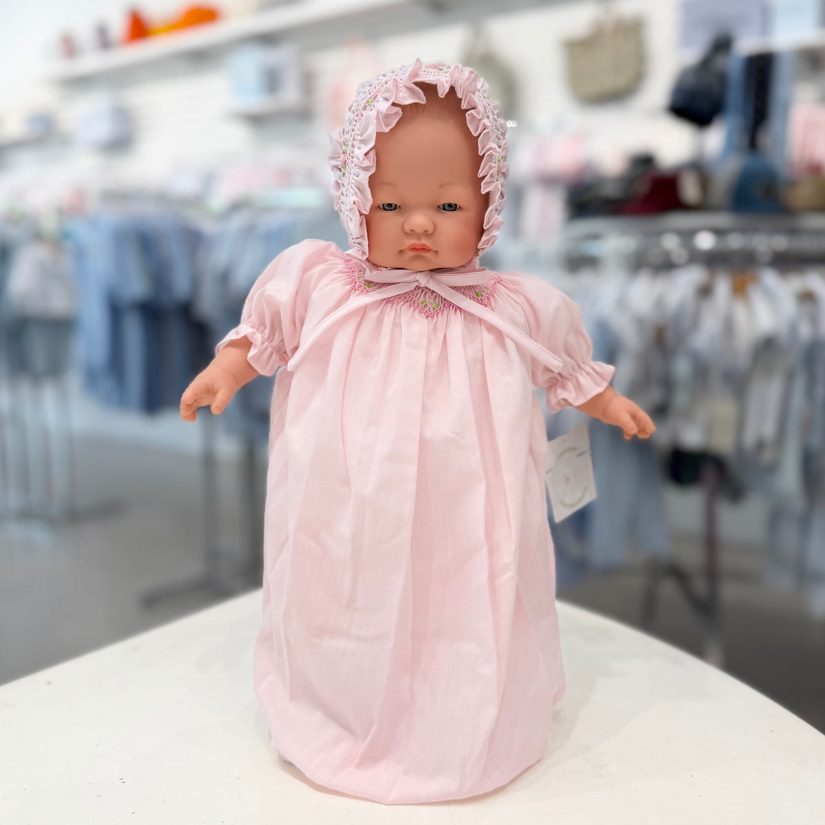 Rosalina Emma Bald Doll with Pink Roselle Bishop & Bonnet