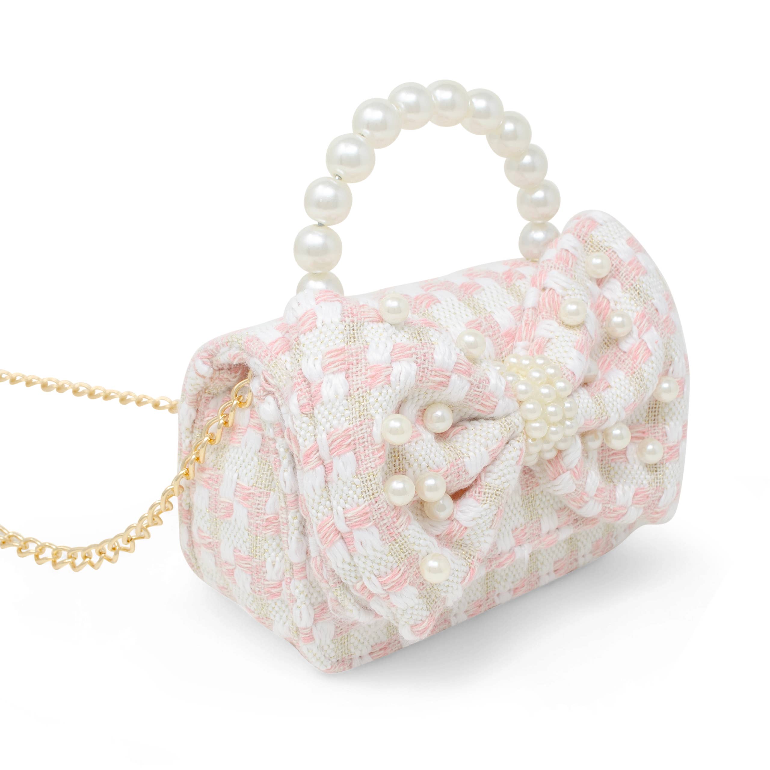 Zomi Gems Tweed Jumbo Pearl Bow Handbag