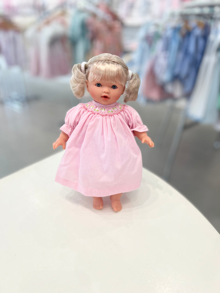 Rosalina Carly Blonde Doll with Pink Gingham Bishop & Short Pigtails