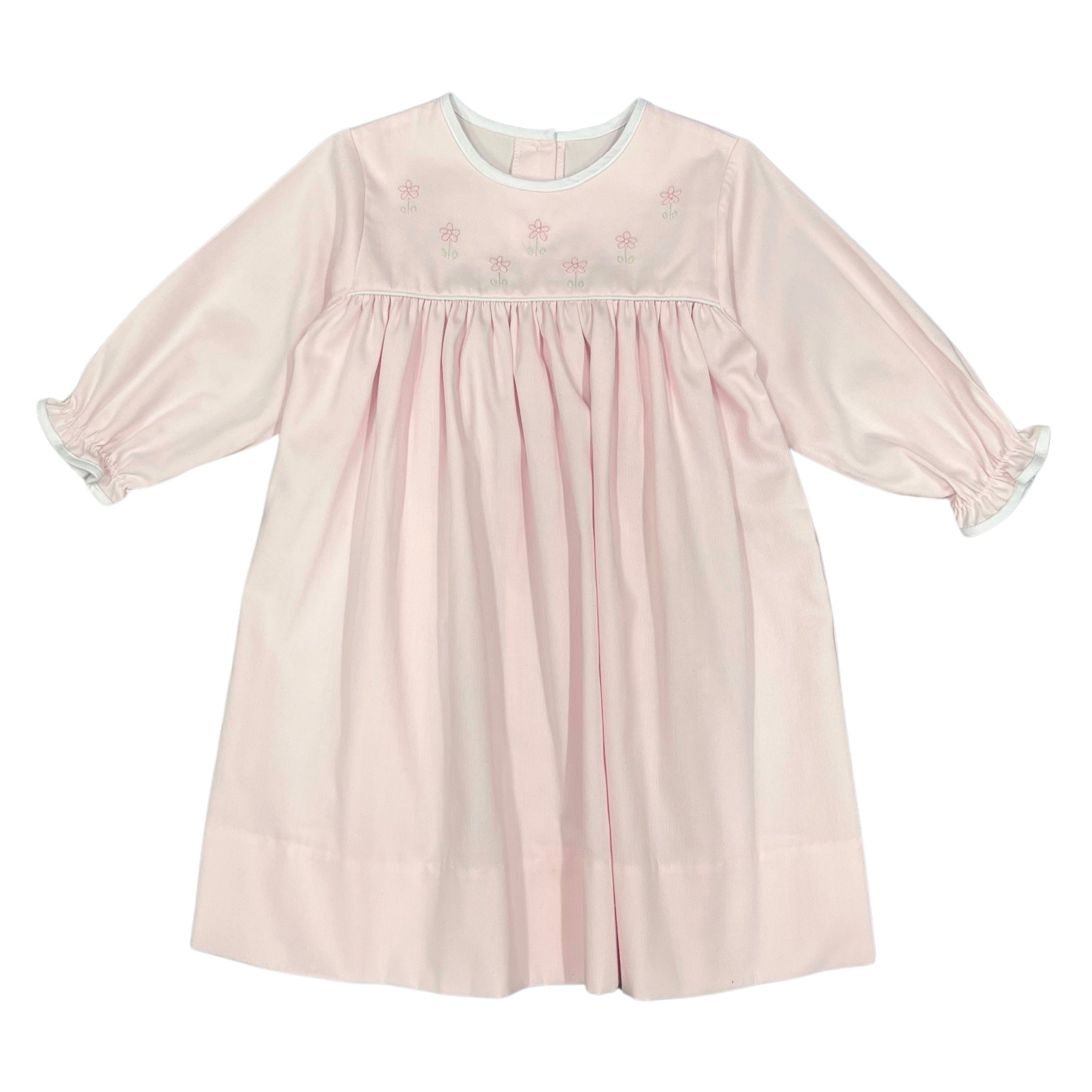 Auraluz Pink Pique Dress with Flower Embroidery