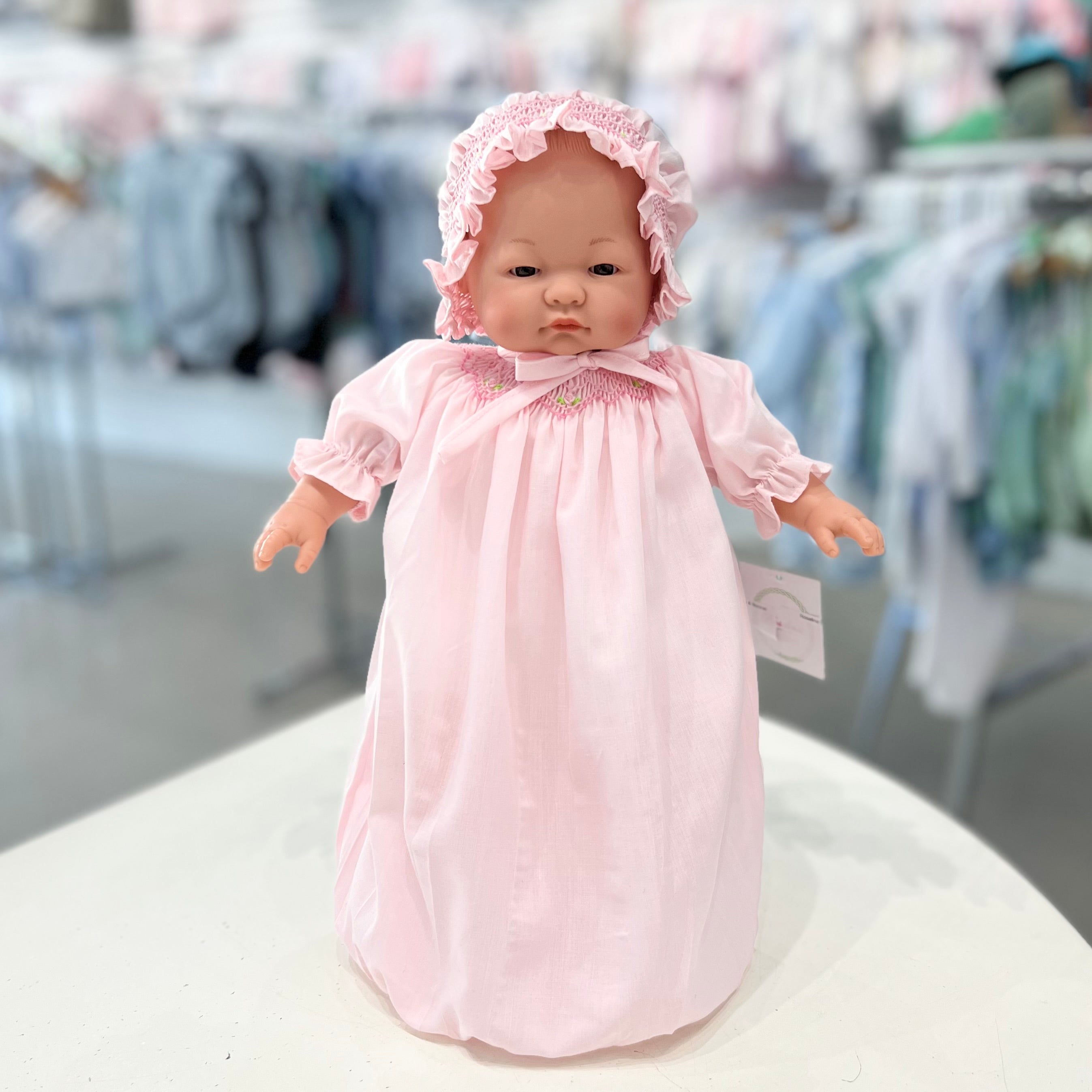 Rosalina Emma Bald Doll with Pink Roselle Gown & Bonnet