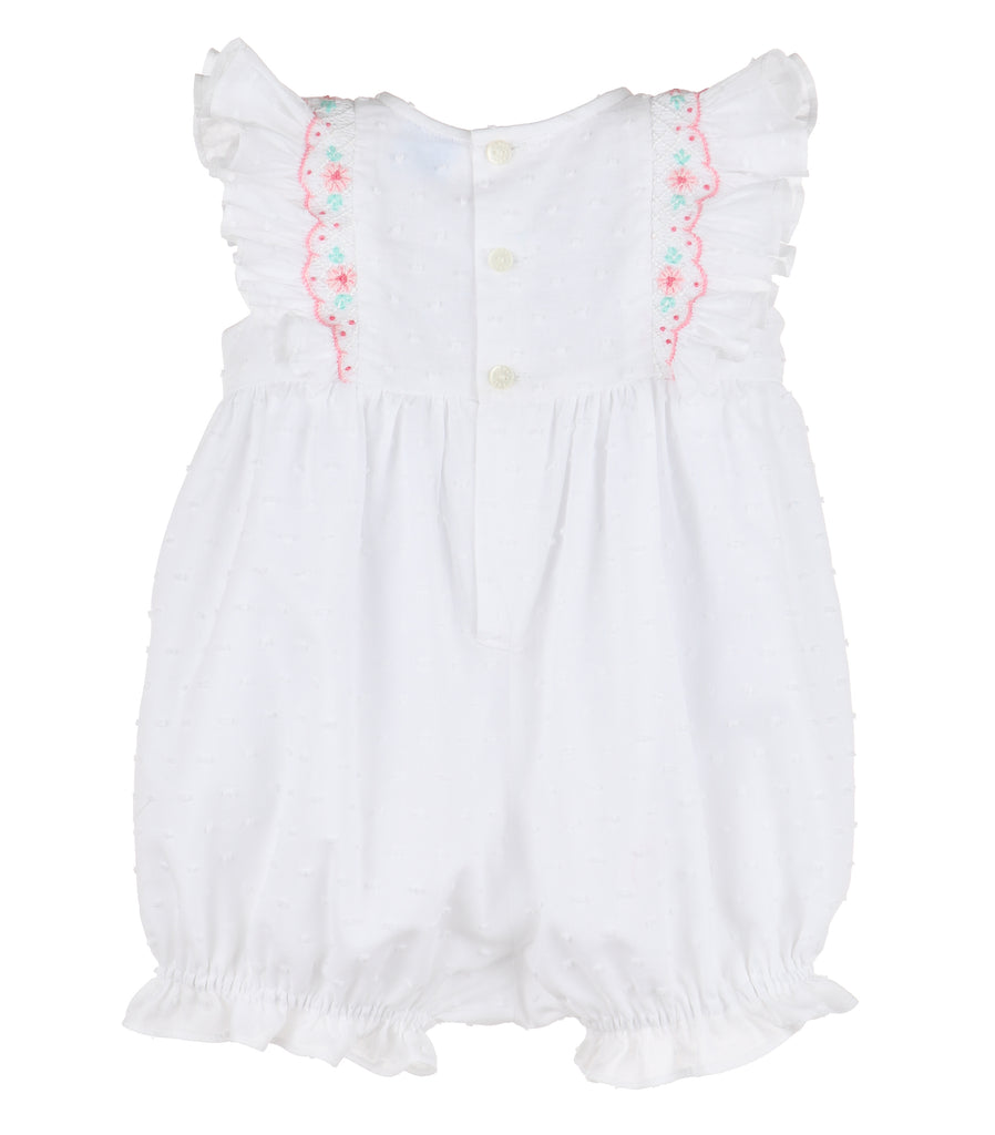 Luli & Me Summer Dotted Smock Bubble, White