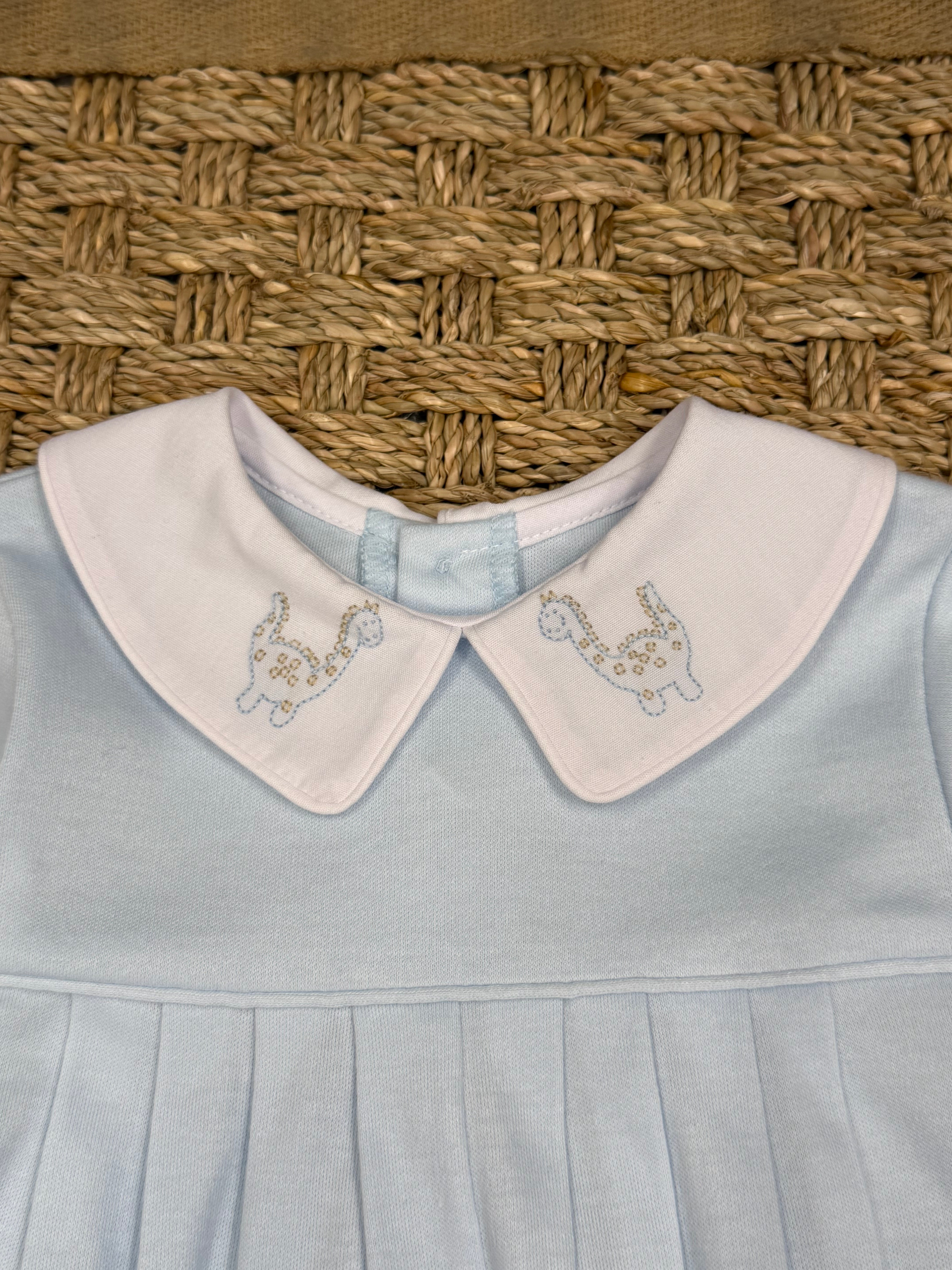 Auraluz Blue Knit Longall with Dinosaur Embroidery