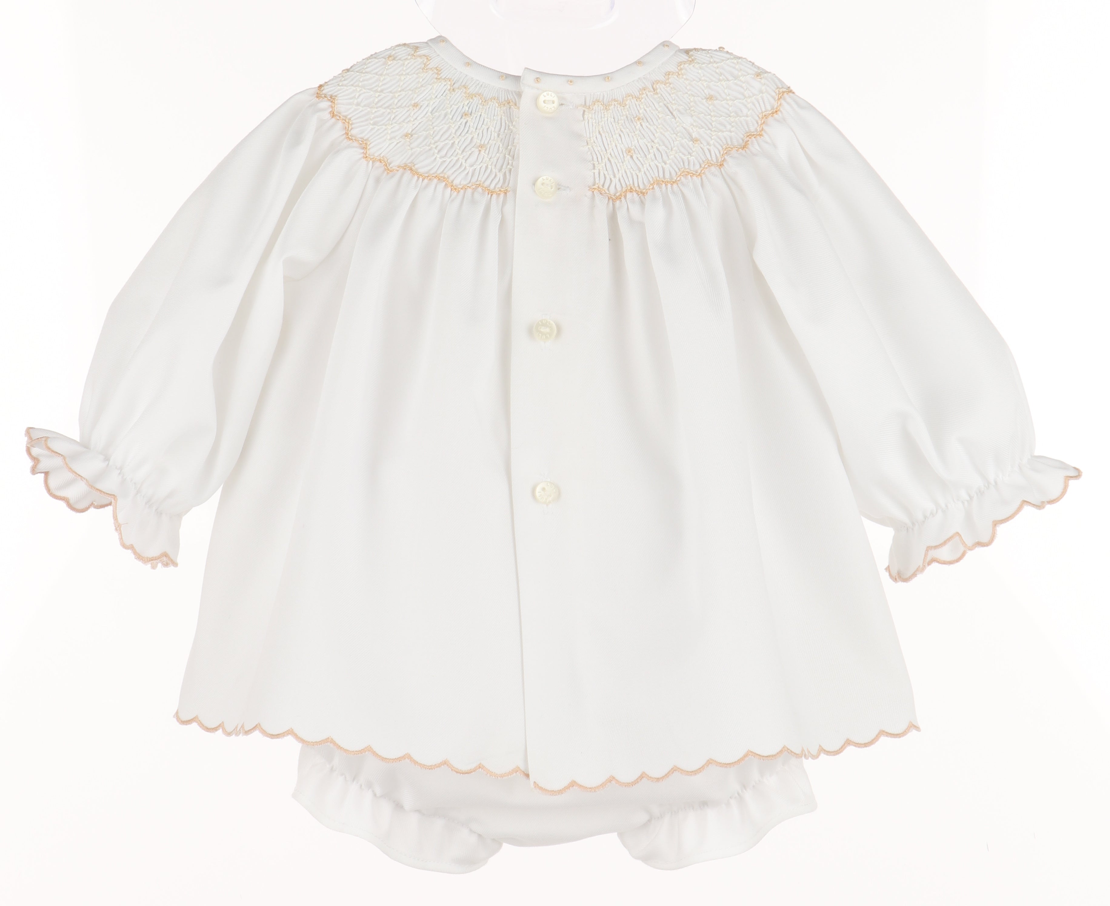 Luli & Me Classic Embroidery Feston Bishop, Ivory