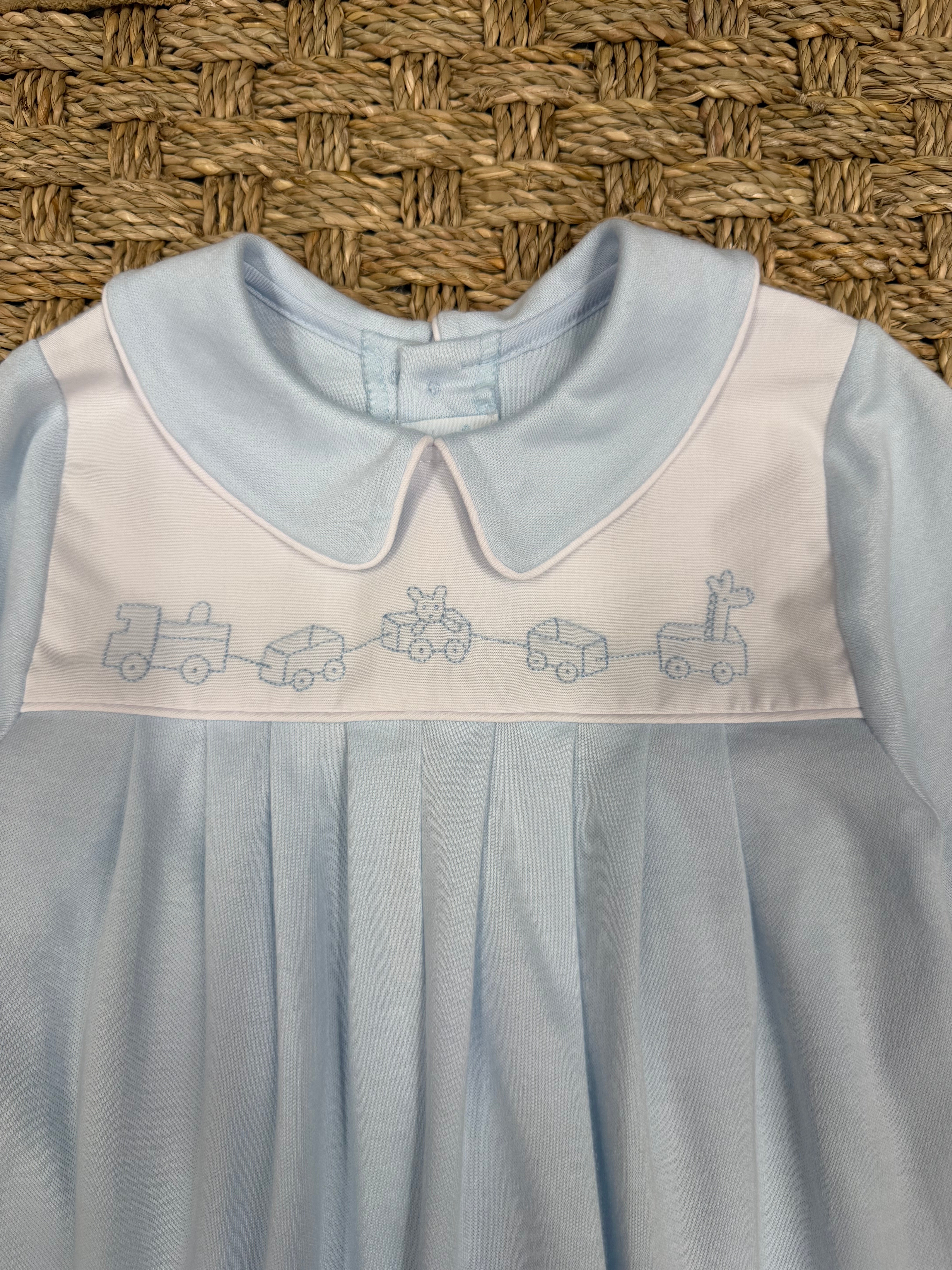 Auraluz Blue Knit Longall with Wagon Embroidery
