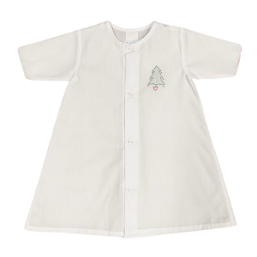 Auraluz White Daygown with Tree Embroidery and Red Trim