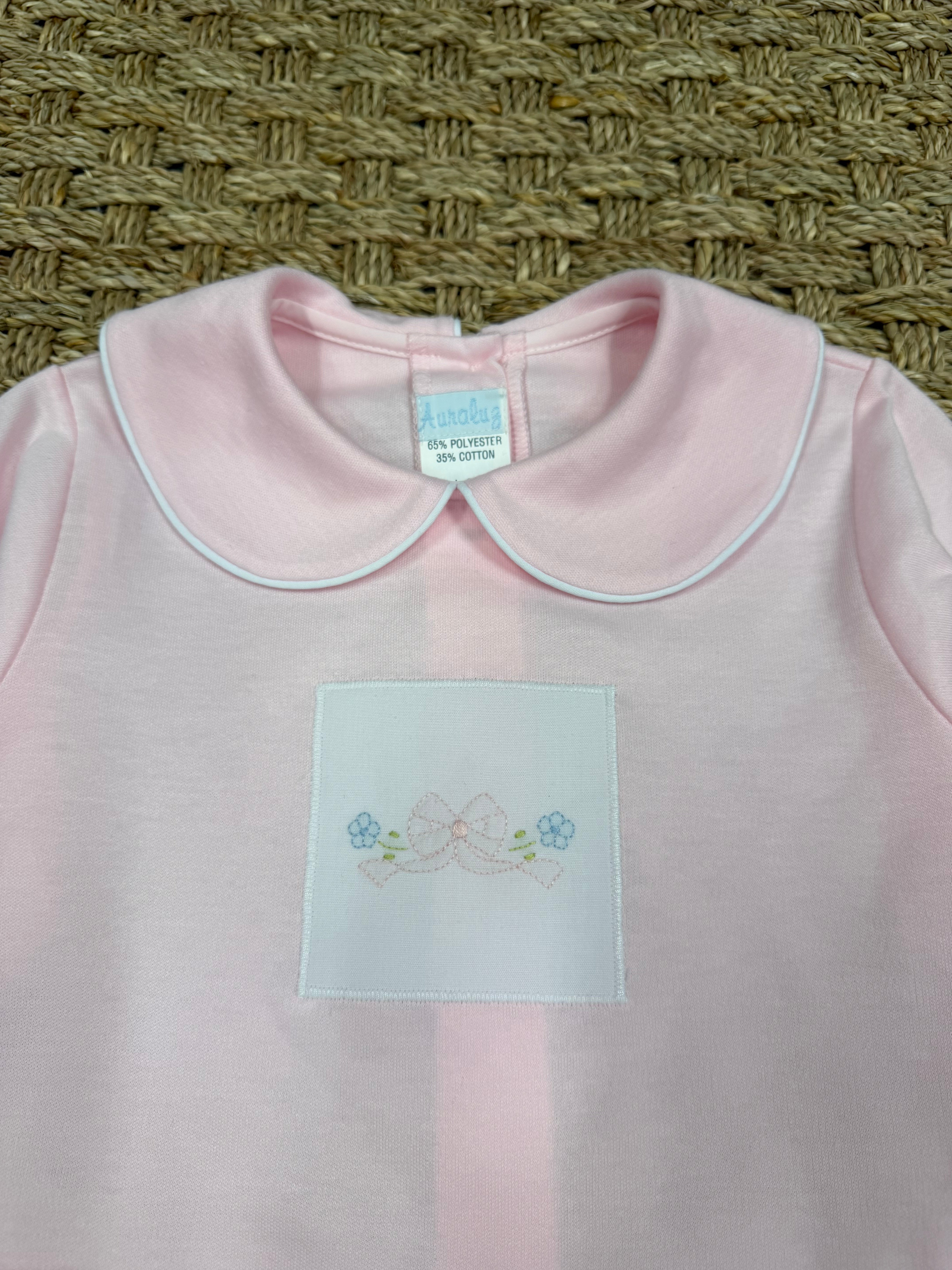 Auraluz Pink Knit Set with Bow Embroidery