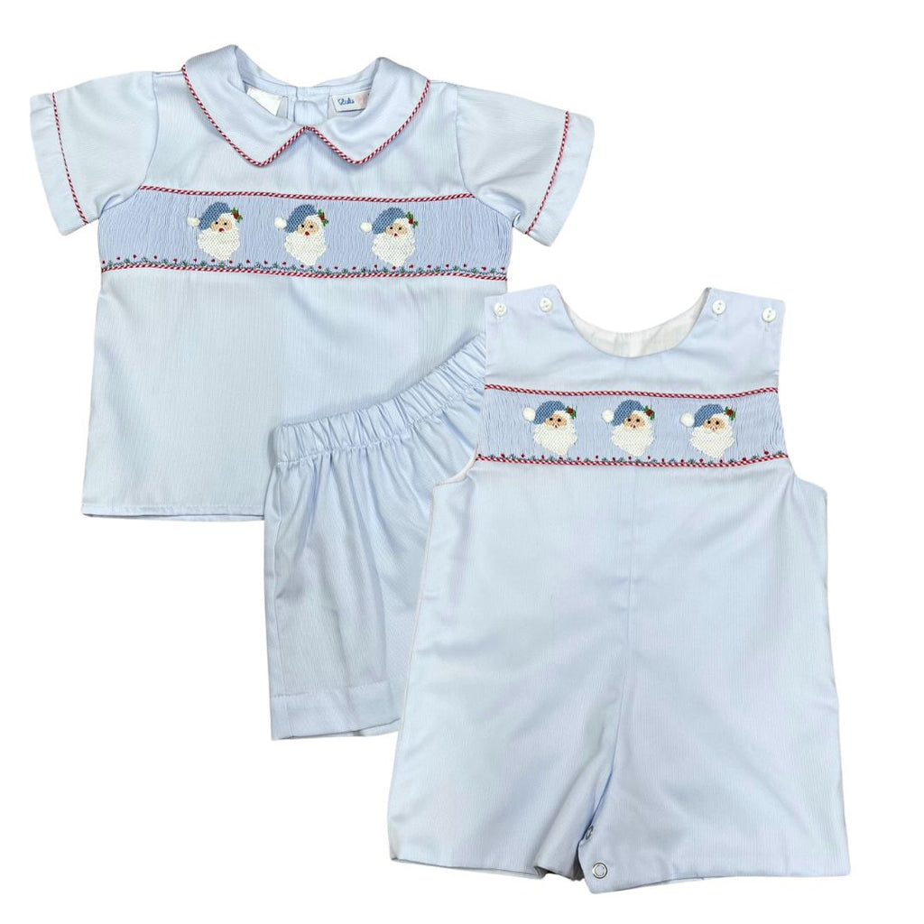 Lulu Bebe Drew Pique Smocked Short Set, Blue Santa