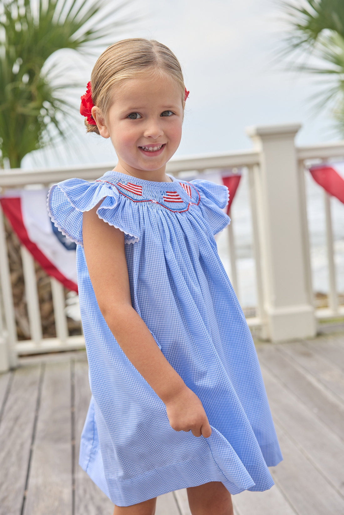 Little English Smocked Bishop Dress, Flags