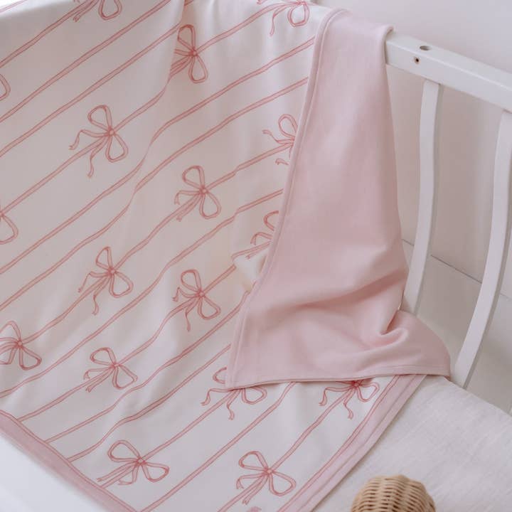 Atelier Babbi Double-Sided Blanket, Pink Ribbon