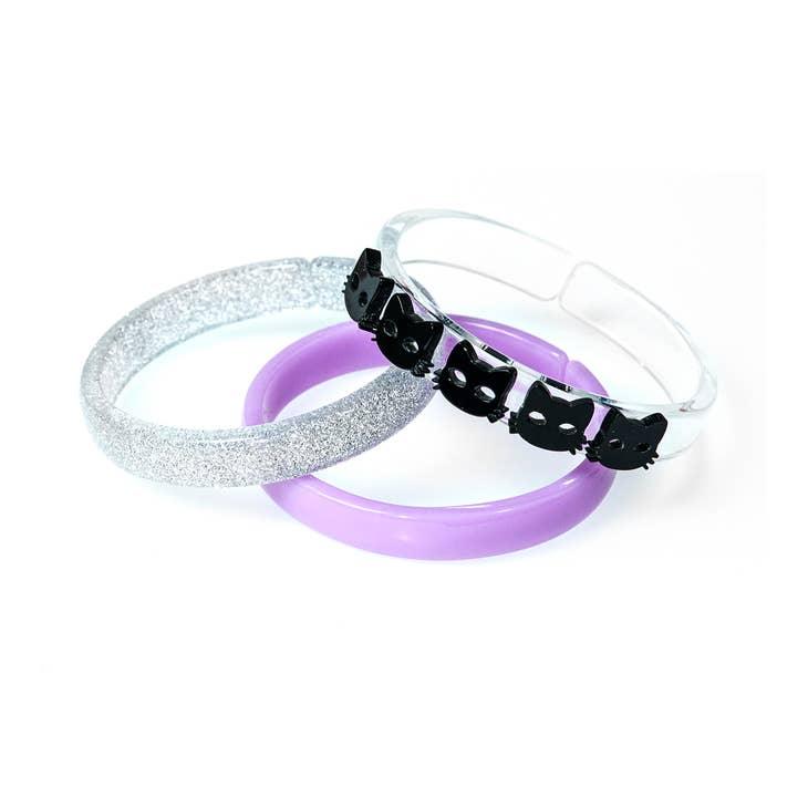 Lilies & Roses Multi Black Cat Silver/Purple Bangle Set - shopnurseryrhymes