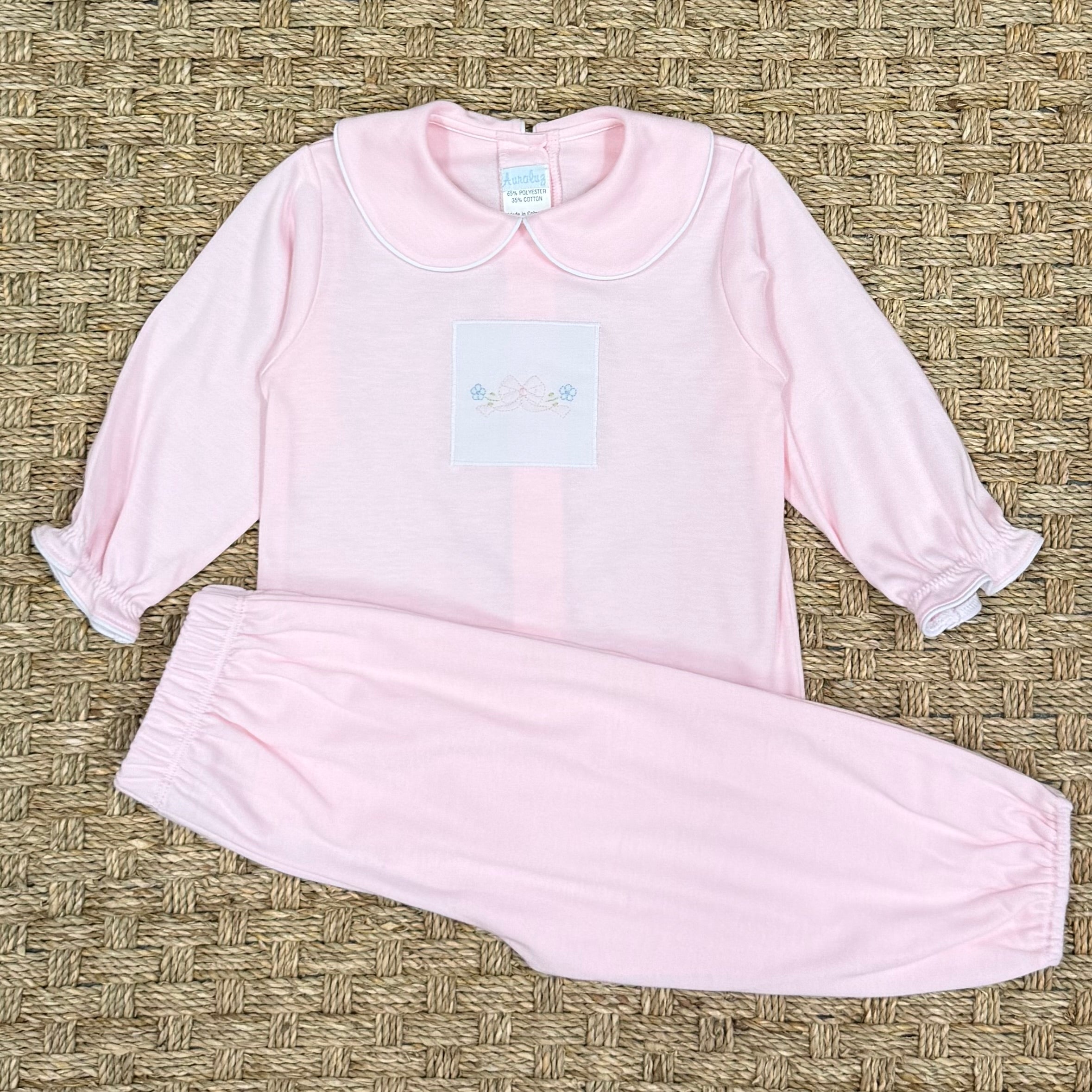 Auraluz Pink Knit Set with Bow Embroidery