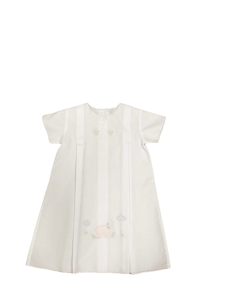Auraluz Embroidered Day Gown, White with Pink Lamb
