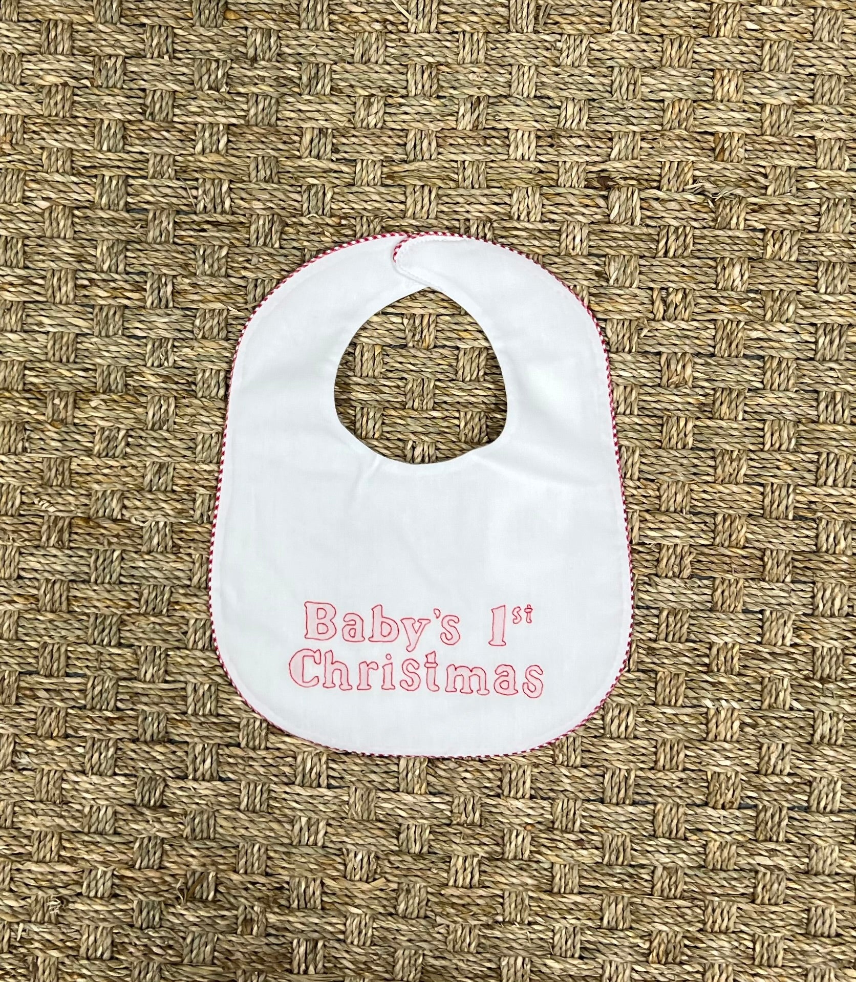 Auraluz Baby's 1st Christmas Bib with Checked Trim