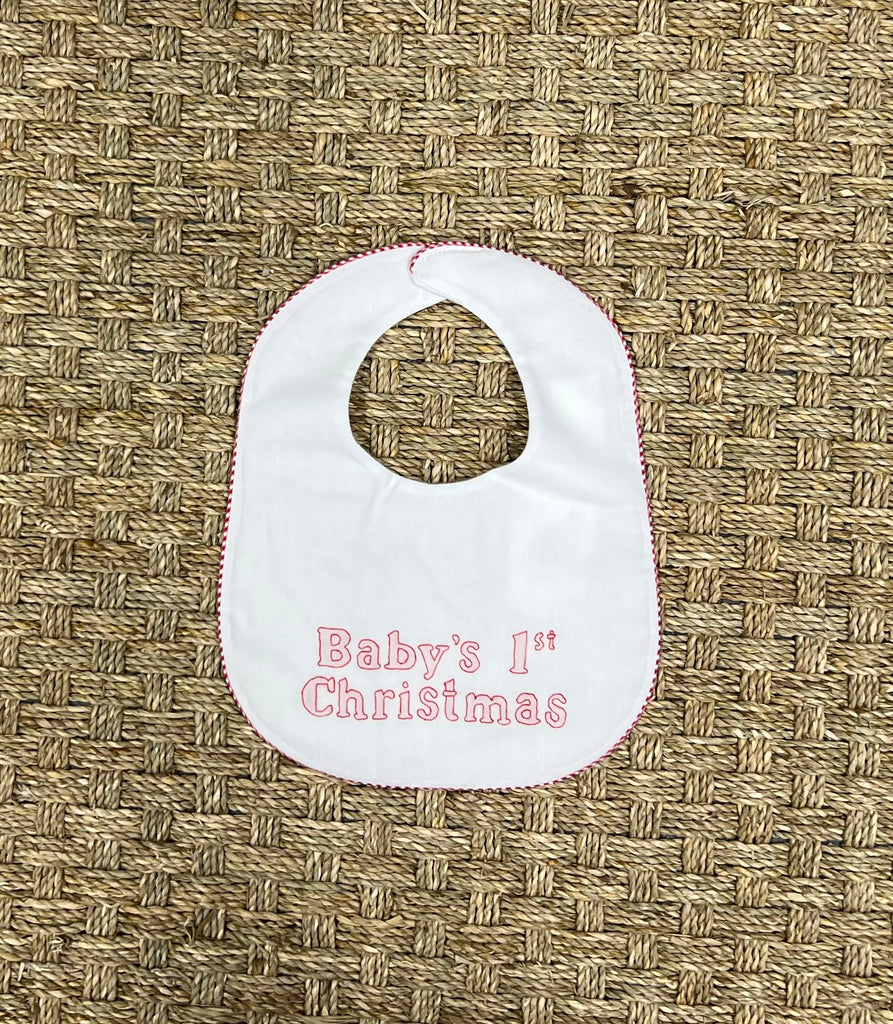 Auraluz Baby's 1st Christmas Bib with Checked Trim