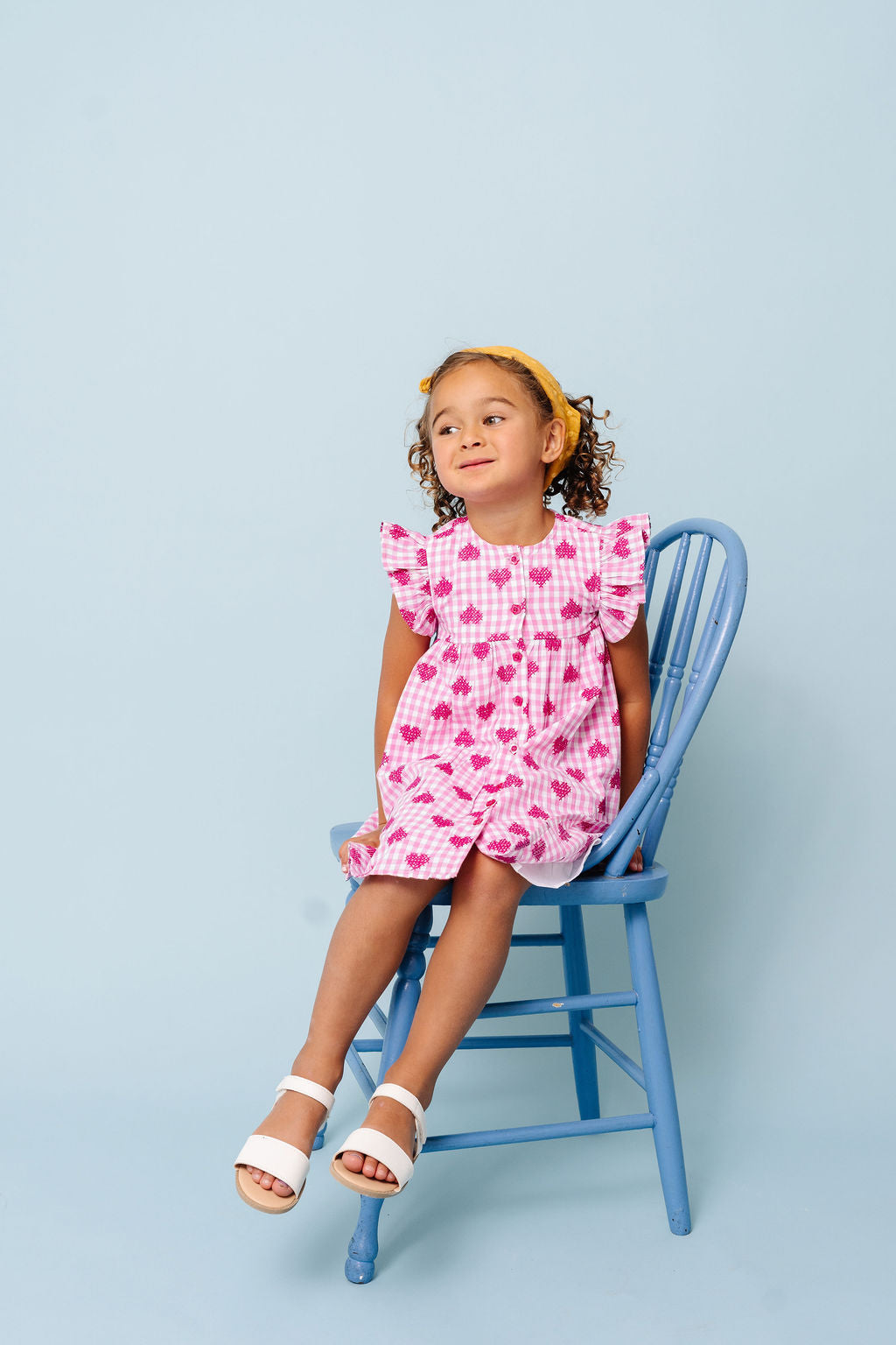 Alto Modas Pink Gingham Hearts Embroidery Sunday Dress