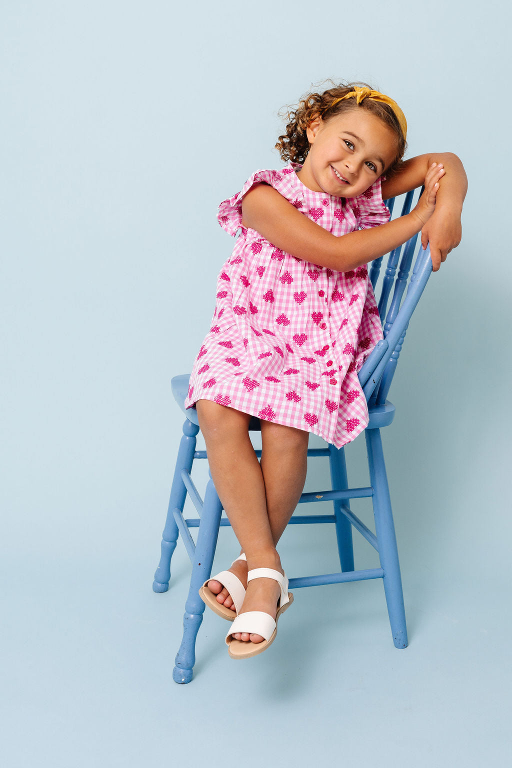 Alto Modas Pink Gingham Hearts Embroidery Sunday Dress