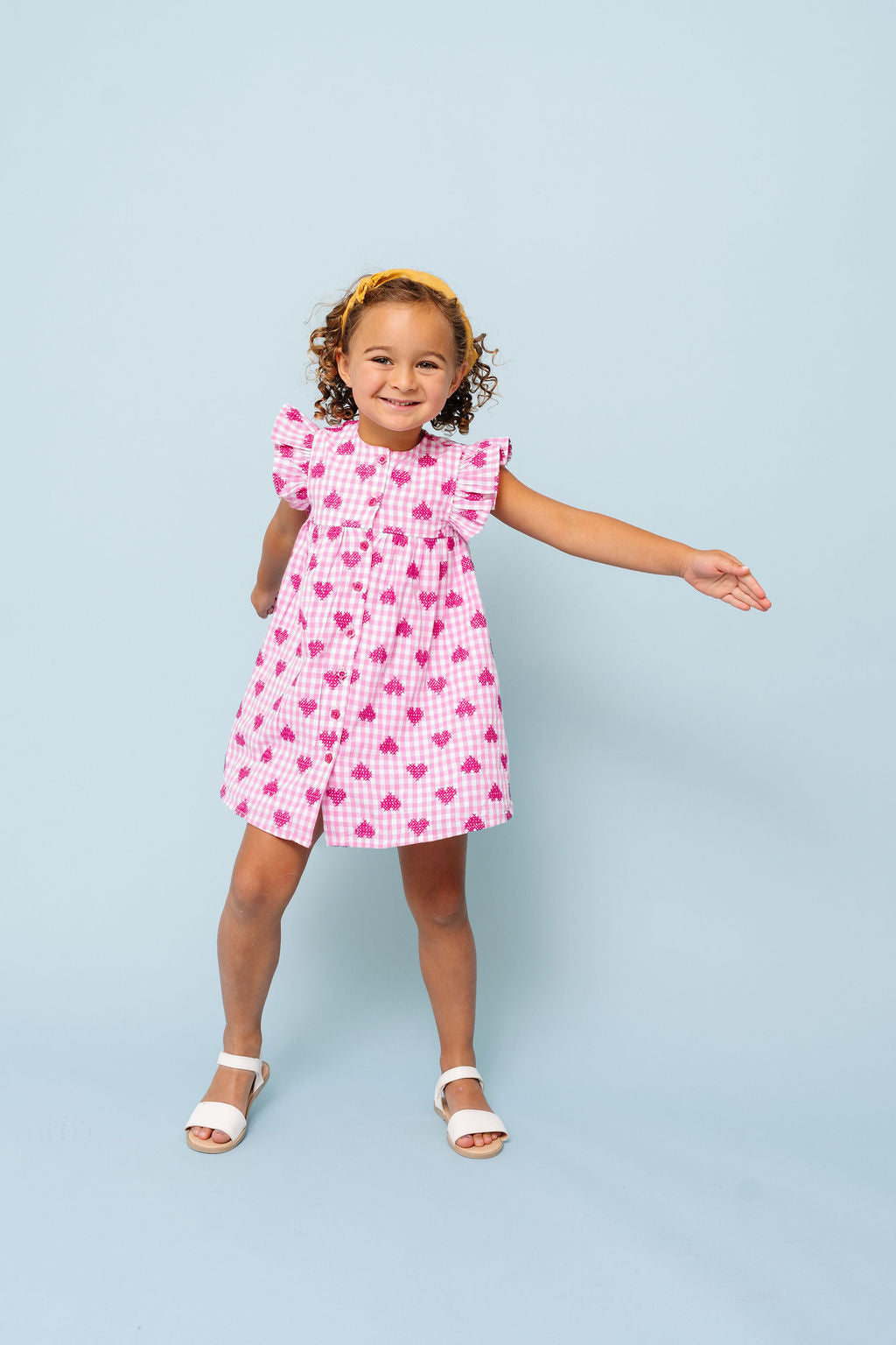Alto Modas Pink Gingham Hearts Embroidery Sunday Dress