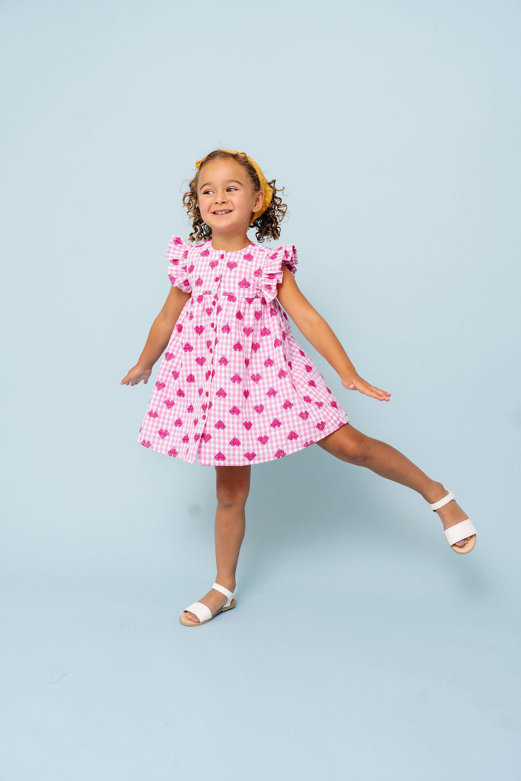 Alto Modas Pink Gingham Hearts Embroidery Sunday Dress