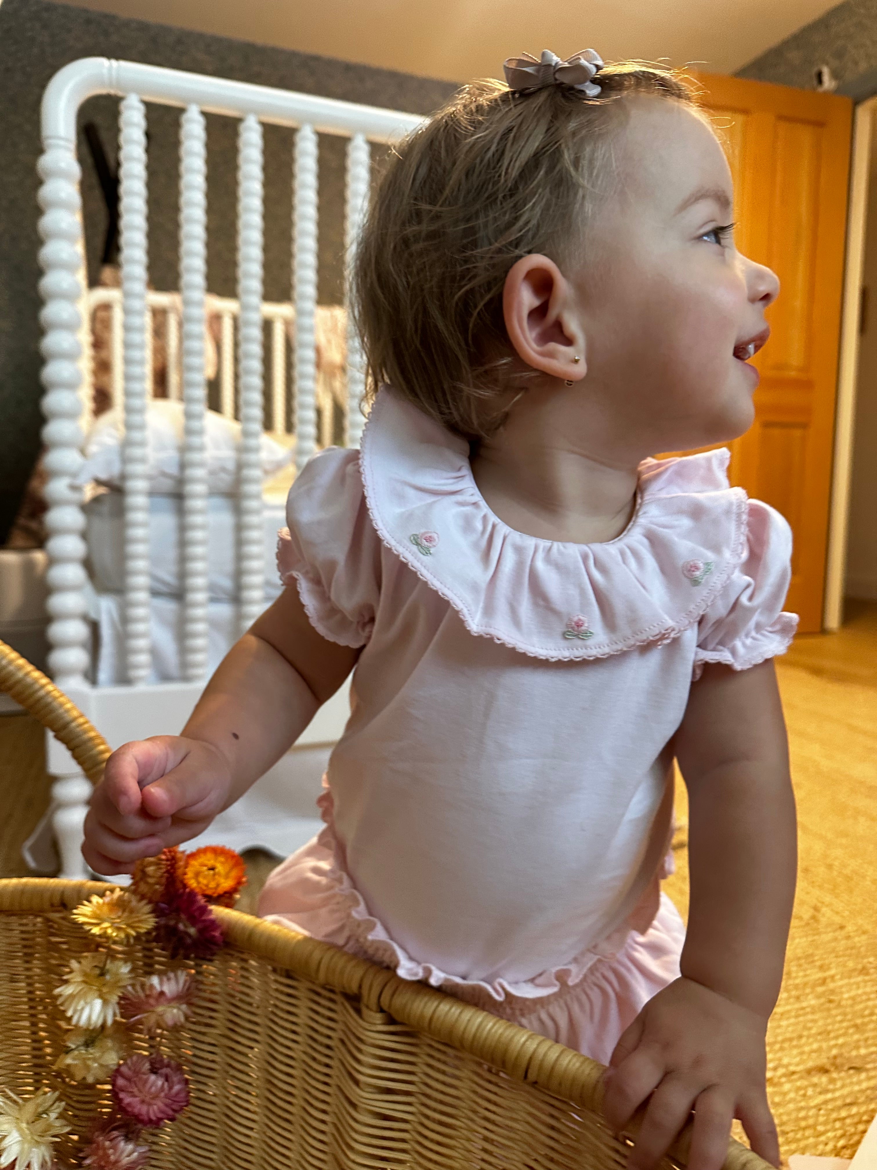 Baby Bloom Pima Ruffle Bodysuit and Bloomers with Peony Embroidery
