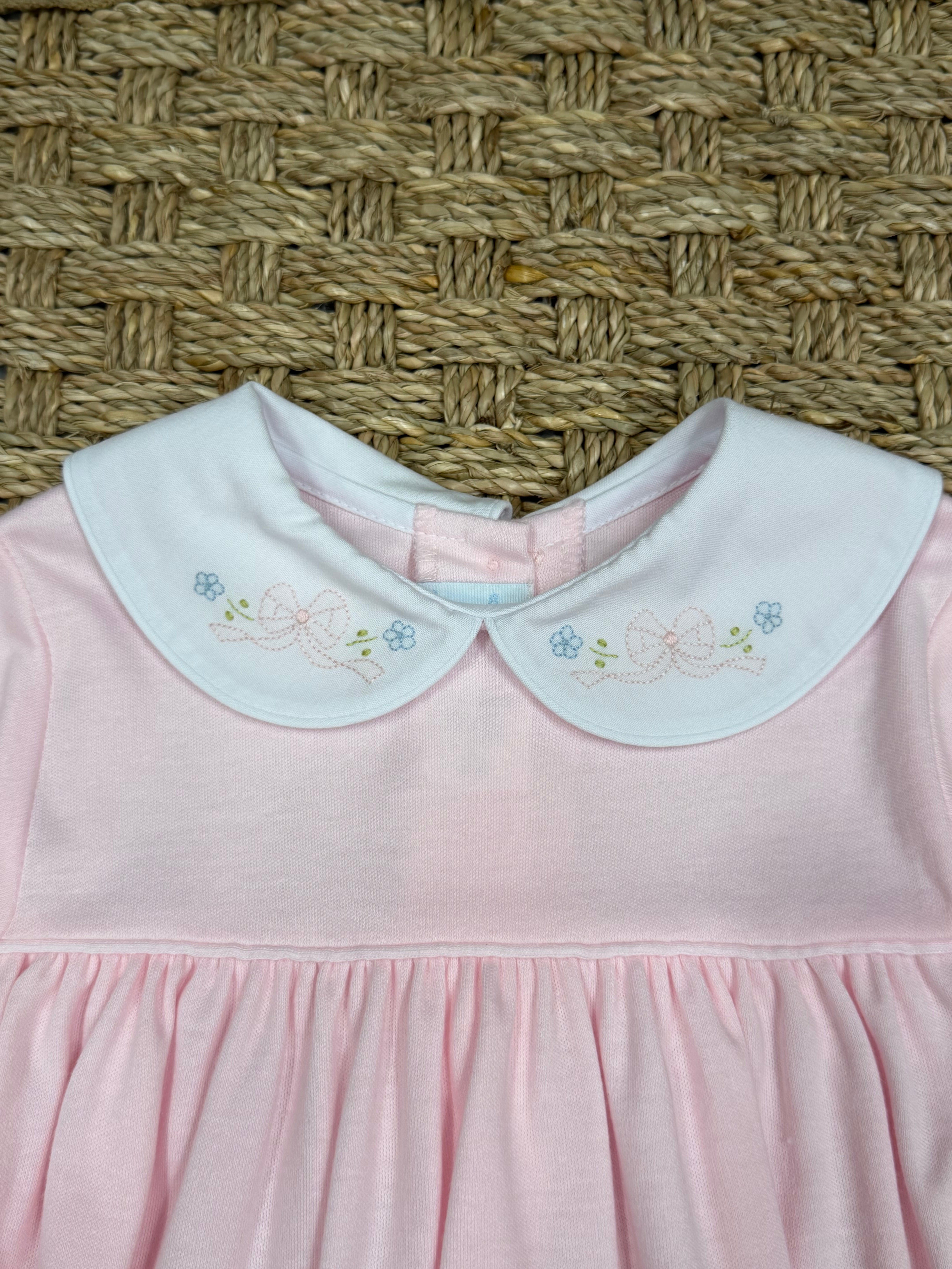 Auraluz Pink Knit Dress with Tiny Bow Embroidery