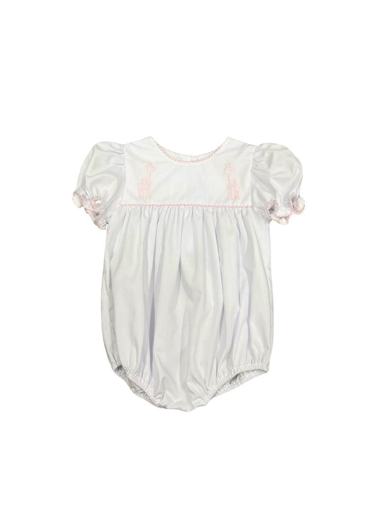 Auraluz White Bubble with Giraffe Embroidery and Pink Striped Trim