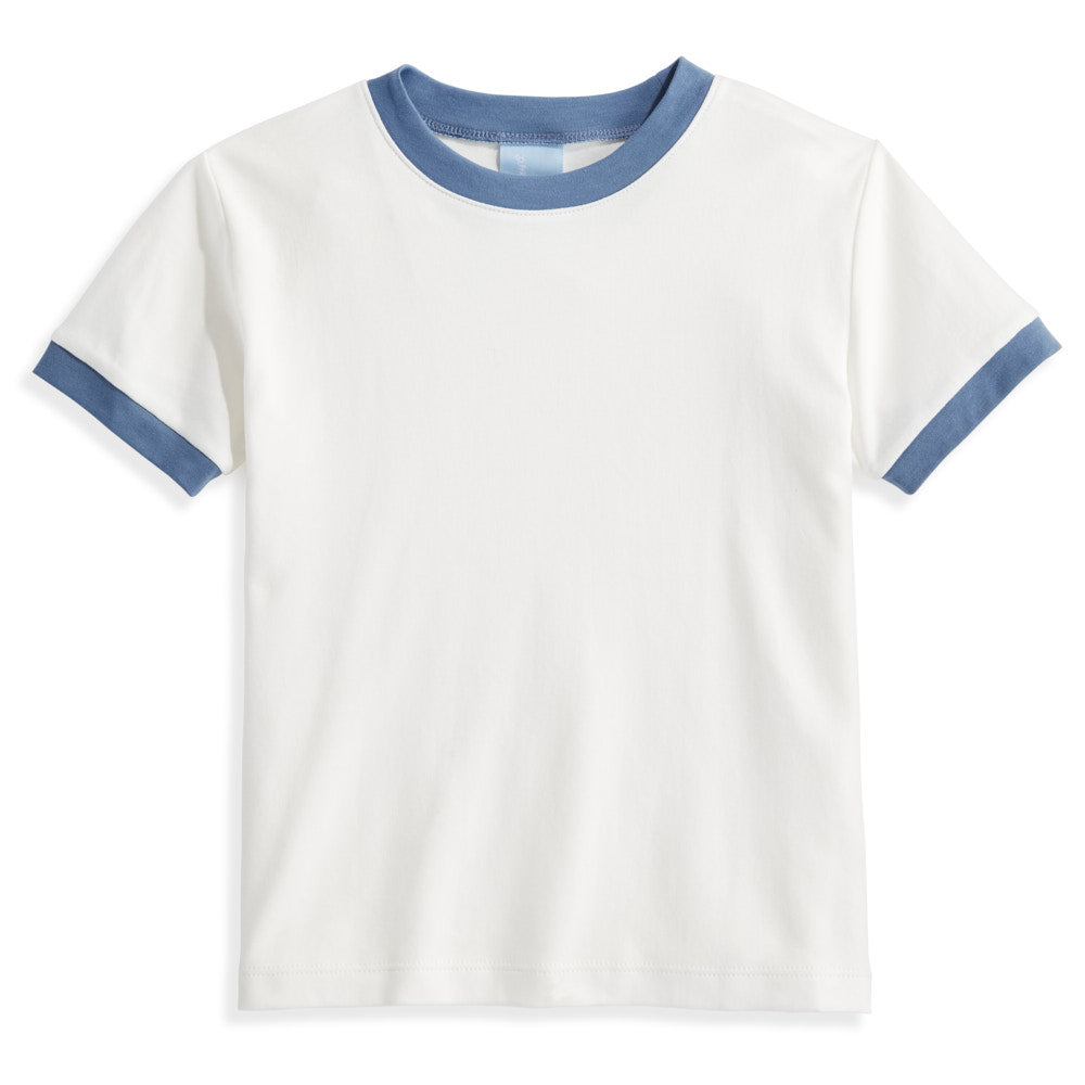 Bella Bliss Pima Ringer Tee, Ivory with Blue Silver