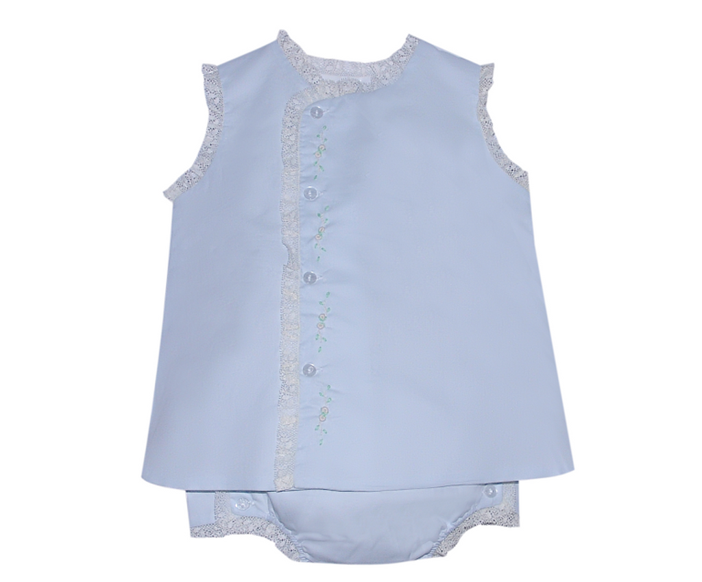 Baby Sen Blanche Diaper Set, Blue with Lace