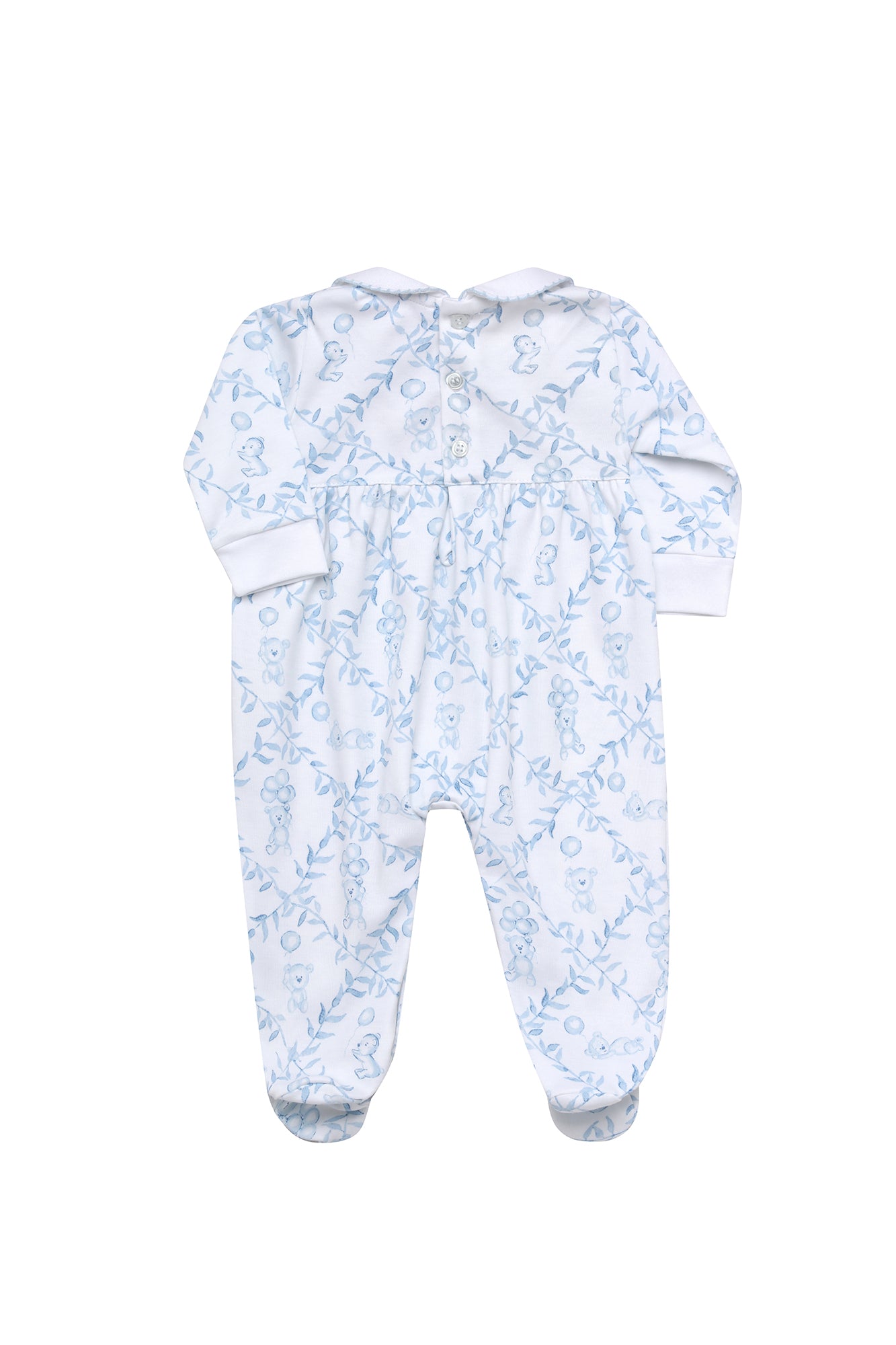 Nella Pima Blue Bears Trellace Smocked Footie
