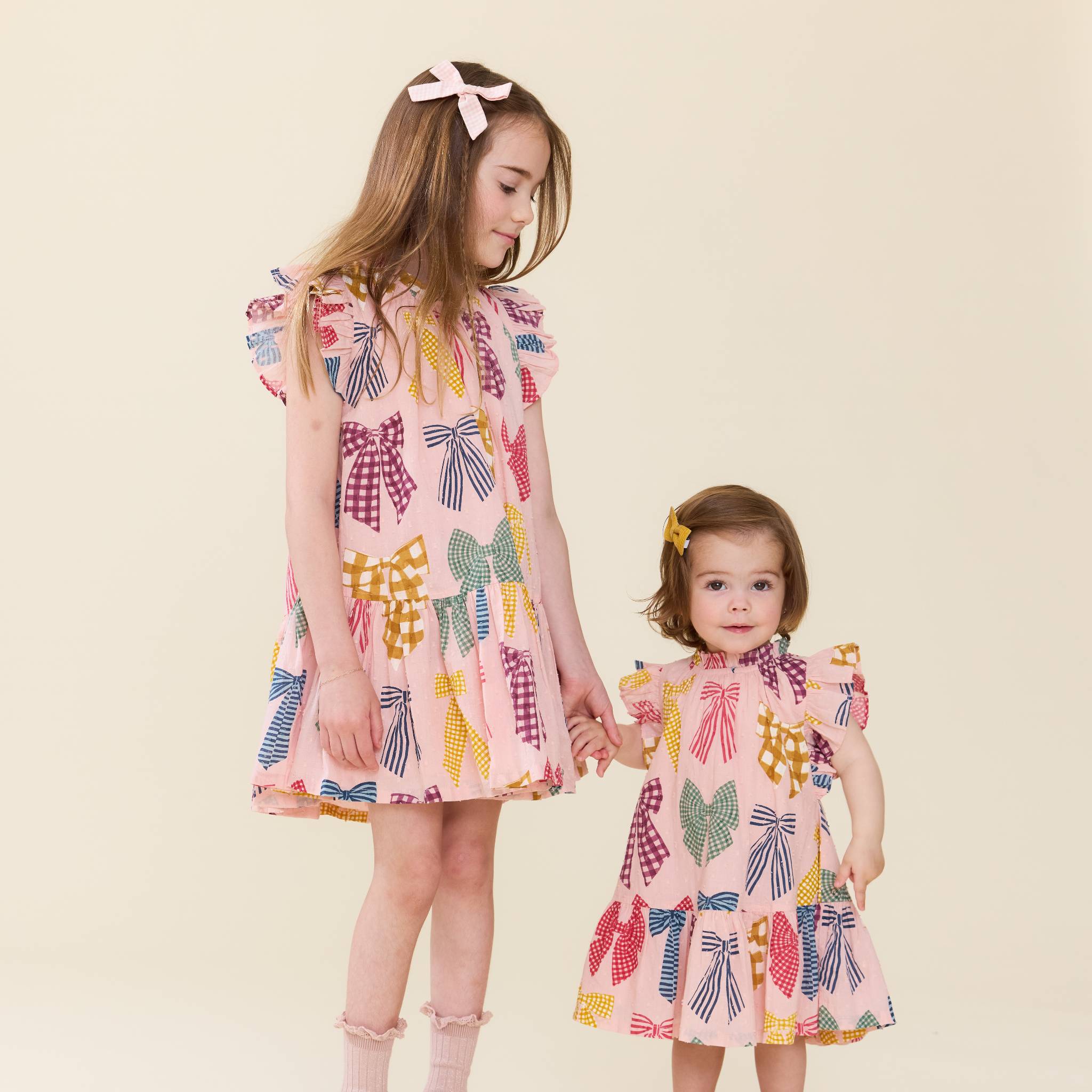 Pink Chicken Harper Dress Set, Patterned Bows
