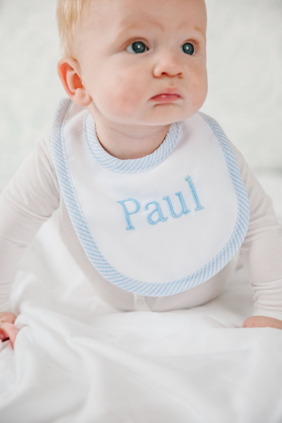 3 Martha's Seersucker Stripe Drooler Bib & Burp Set