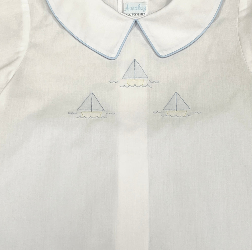 Auraluz Blue & White Short Set with Sailboat Embroidery