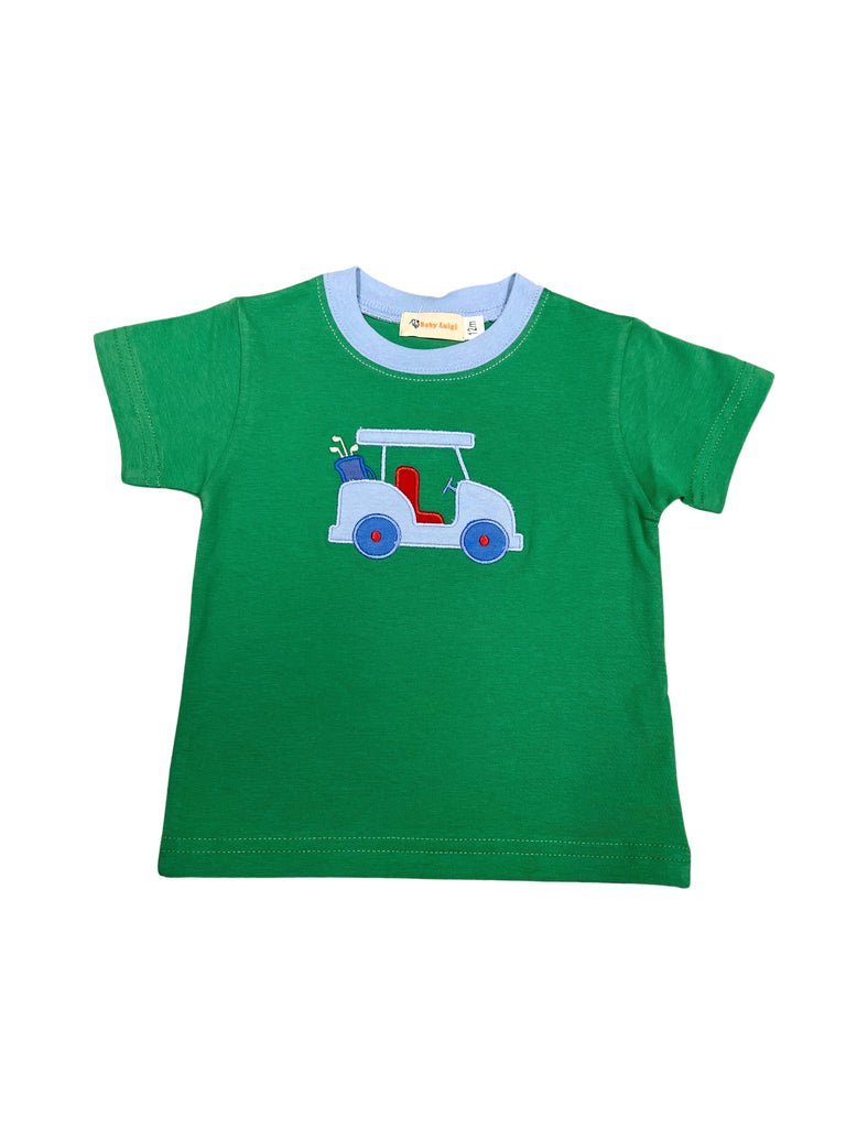 Luigi Tee, Golf Cart with Bag on Green/Sky Blue