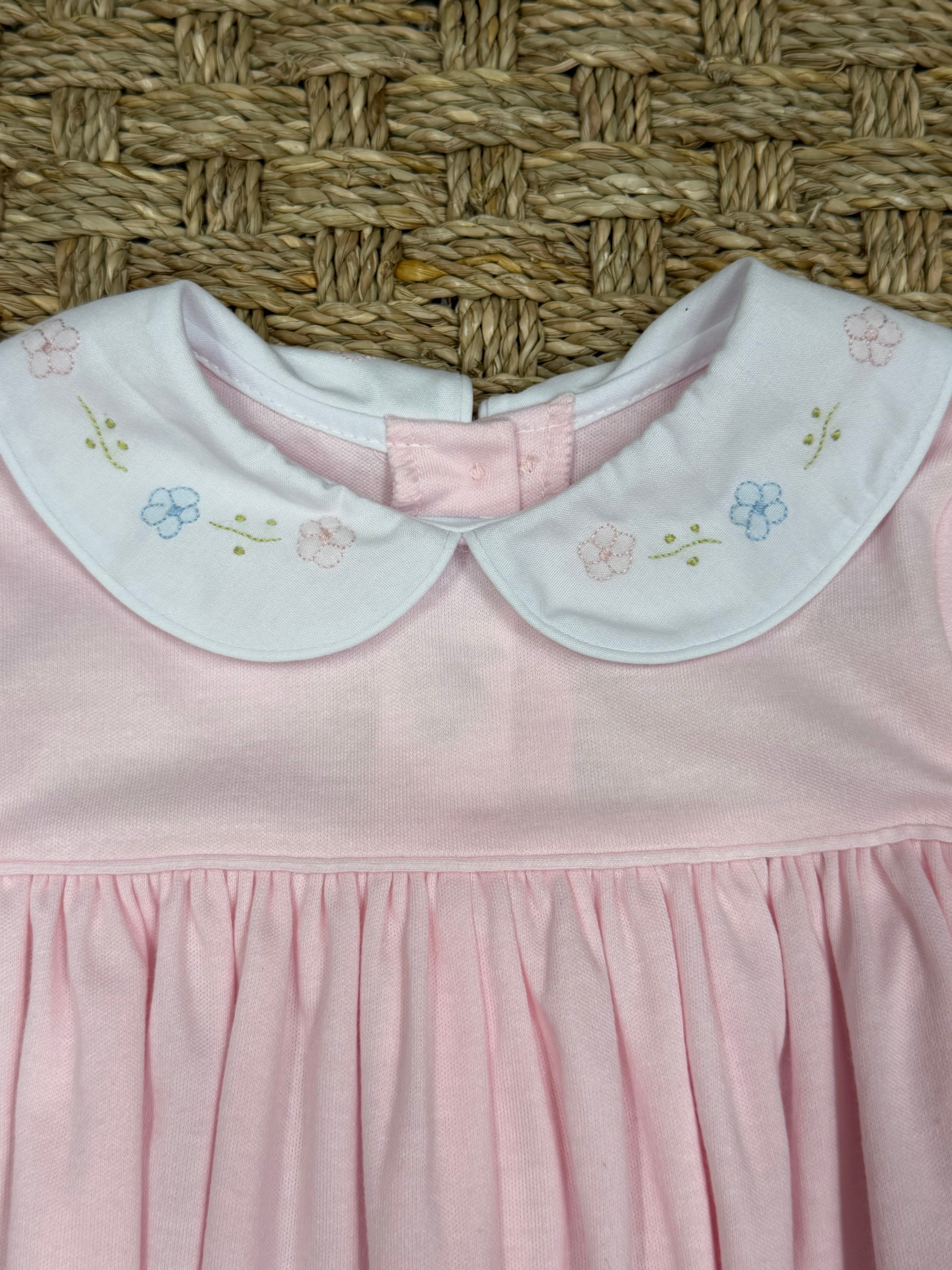 Auraluz Pink Knit Longall with Flower Embroidery