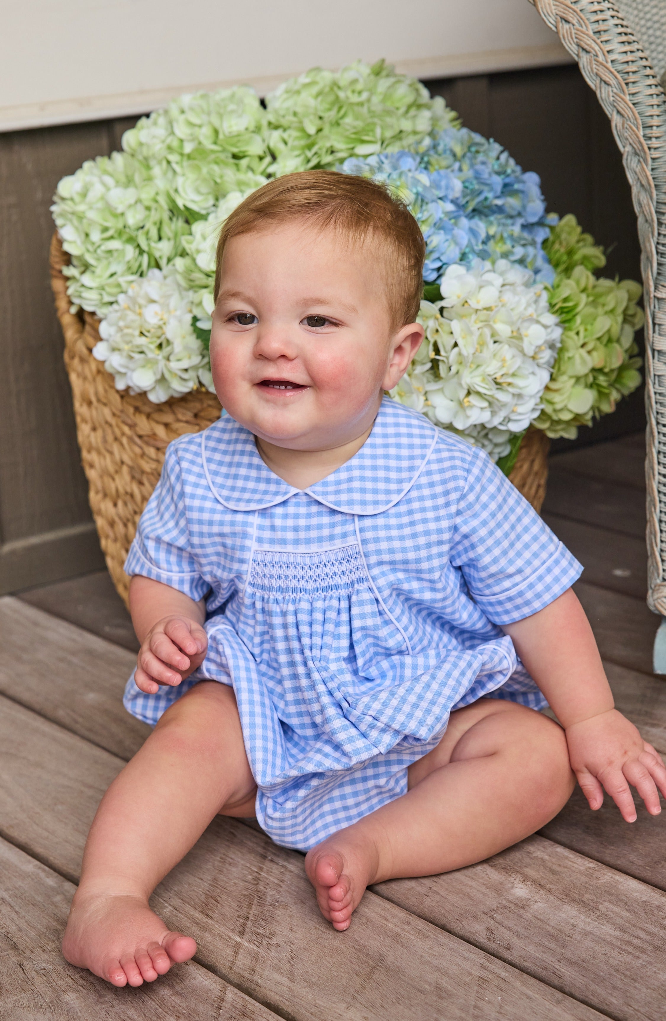 Little English Chest Smocked Bubble, Mayfair Gingham