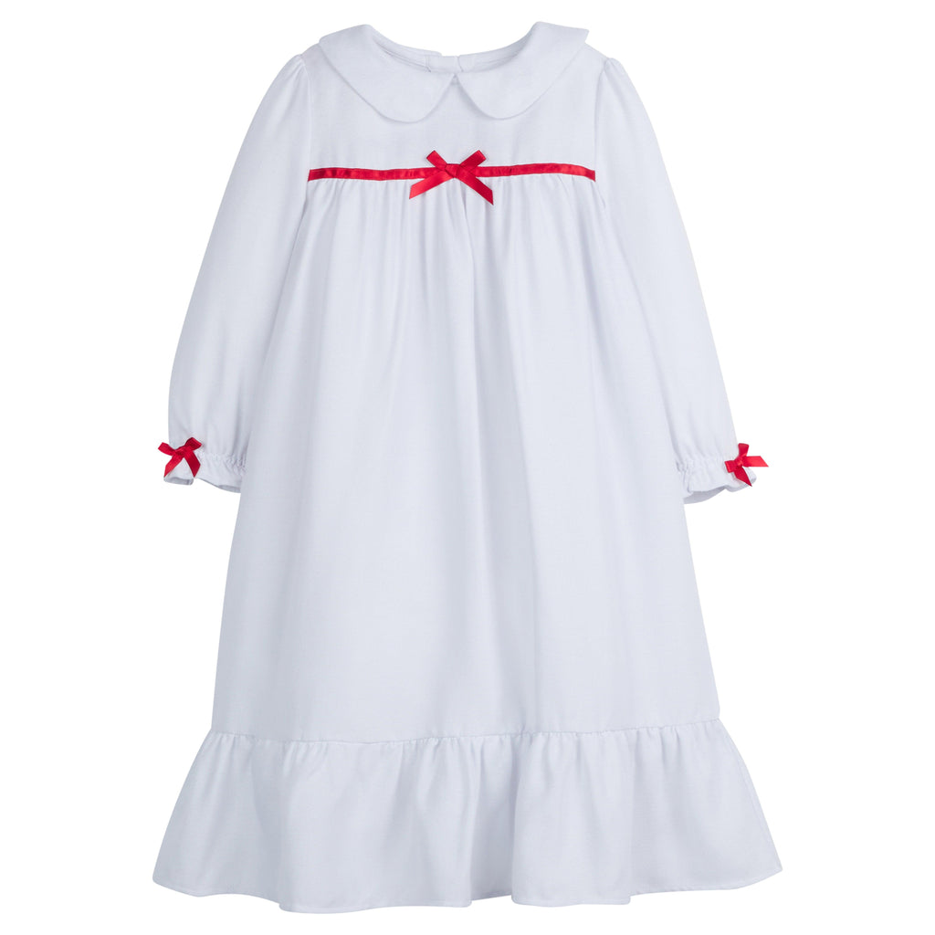 Little English Classic Nightgown, White with Red Bow - shopnurseryrhymes