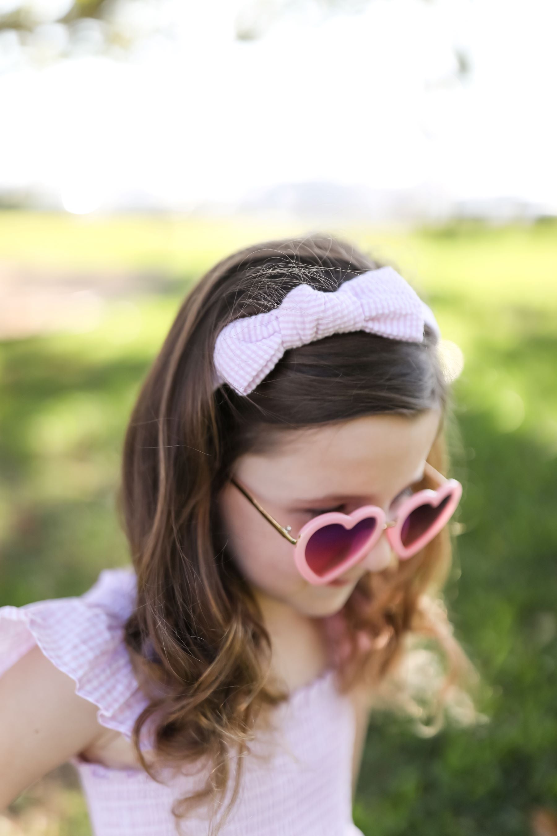 Bits & Bows Seersucker Bow Headband, Pink