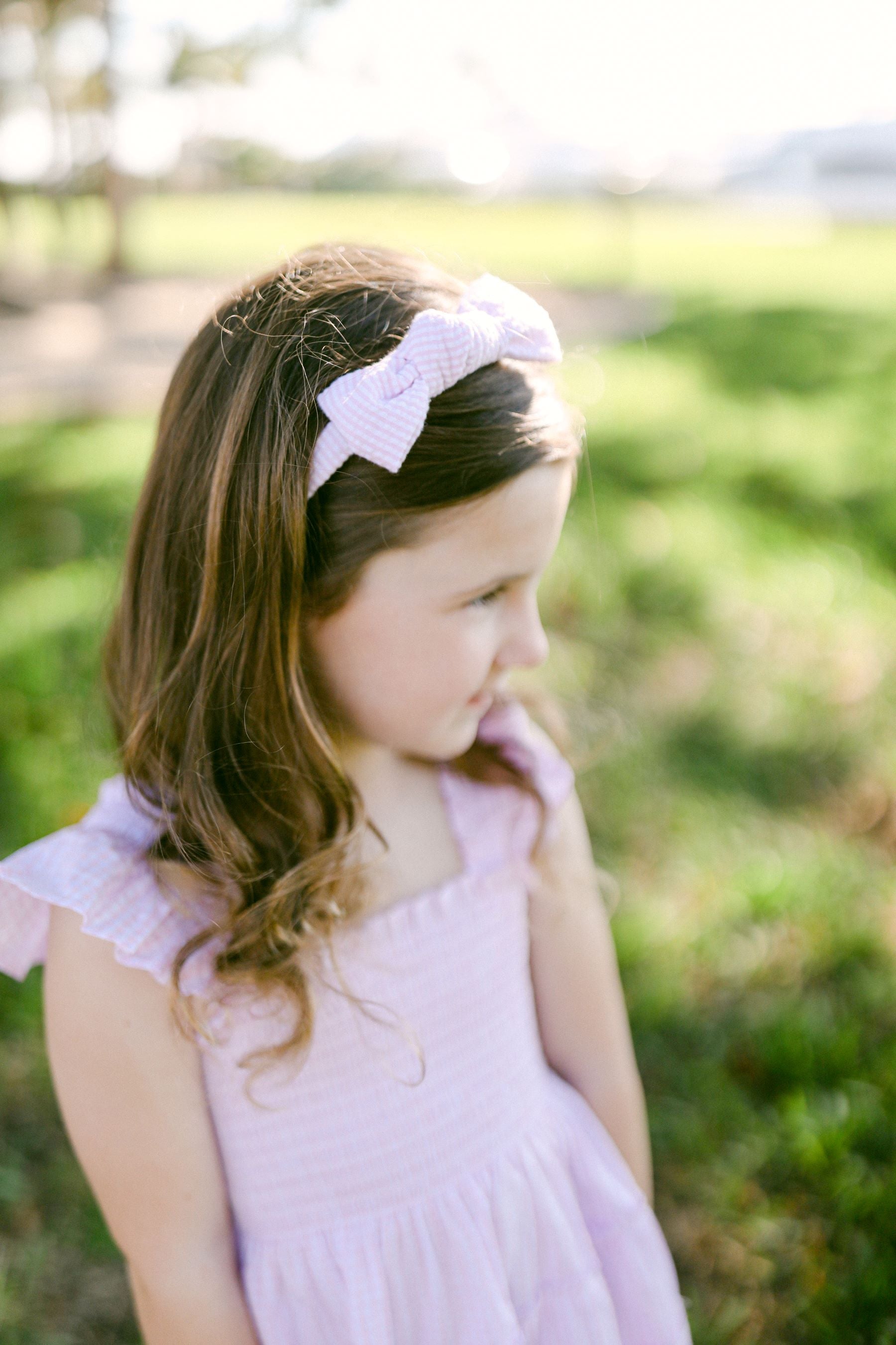 Bits & Bows Seersucker Bow Headband, Pink