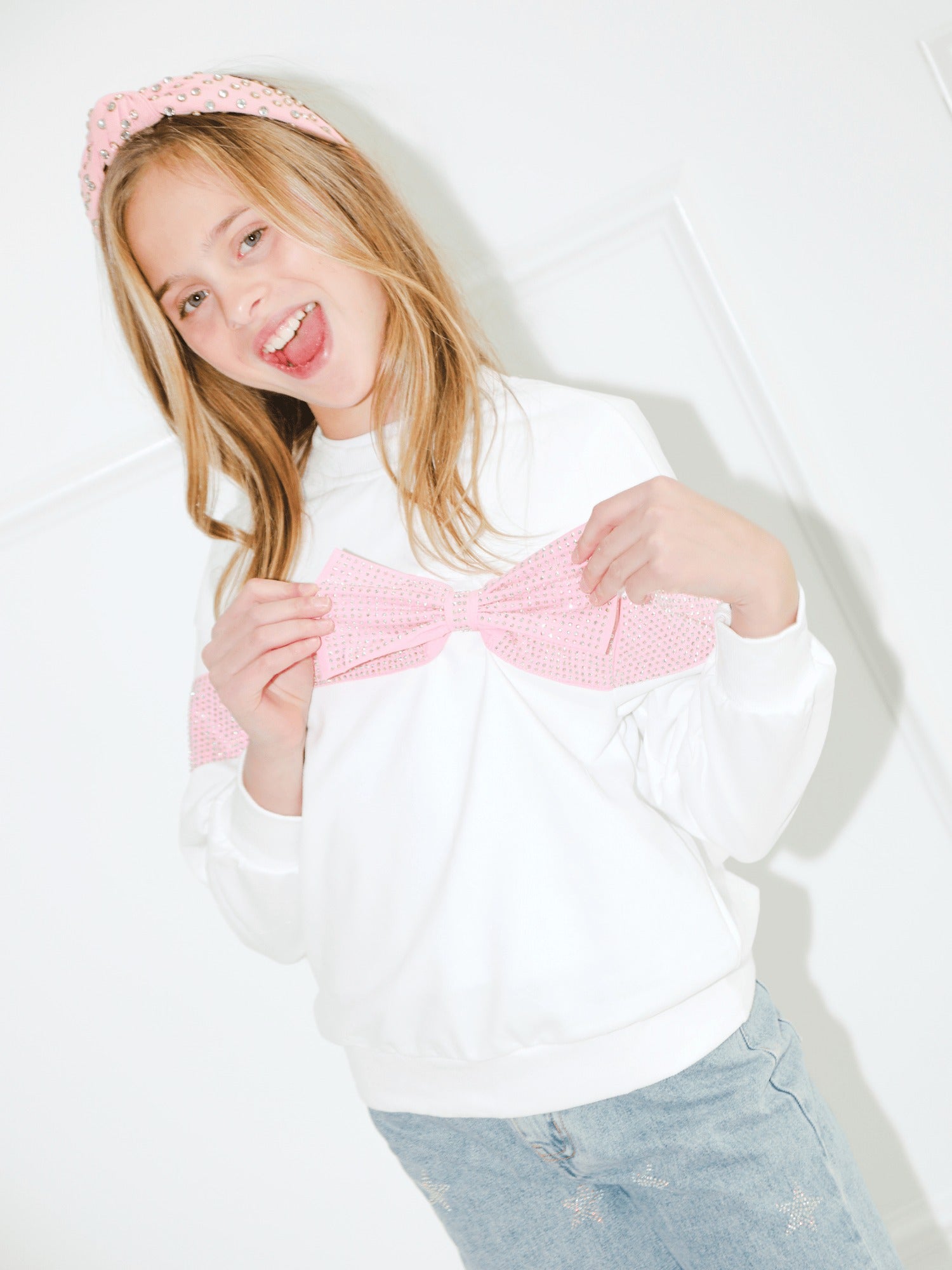 Lola & The Boys Crystal Bow Sweater