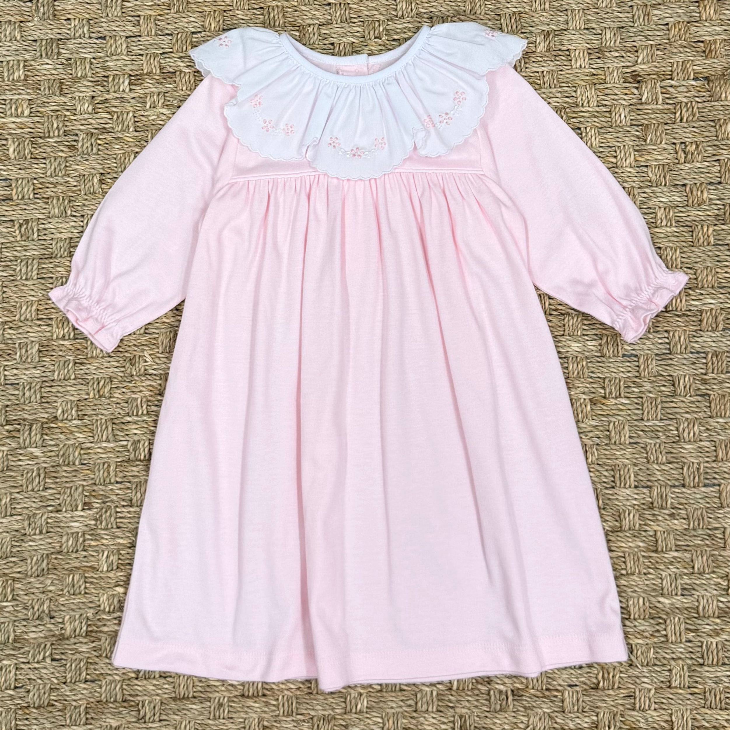 Auraluz Pink Knit Dress with Satin Flower Embroidery