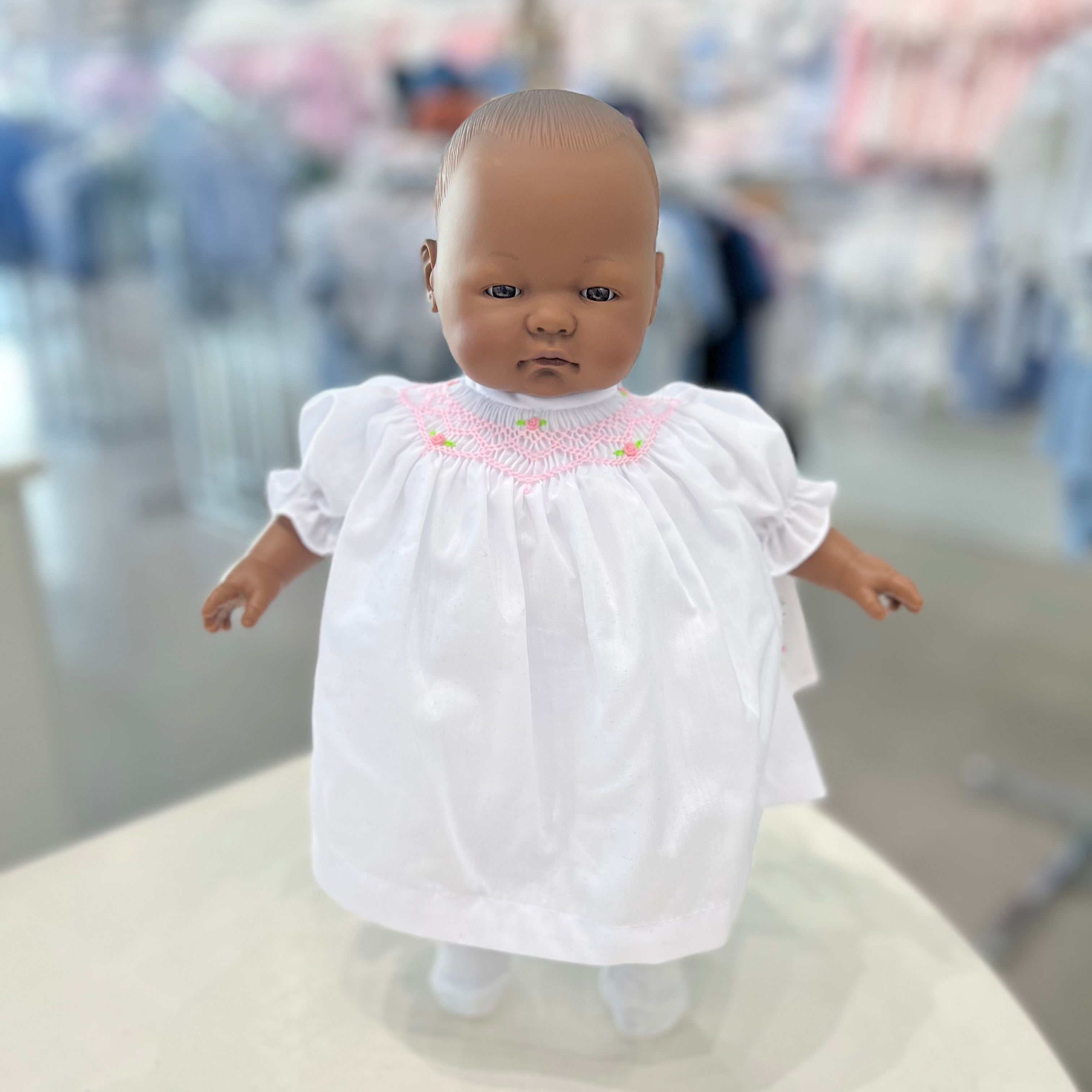 Rosalina Anita Bald Doll with White Roselle Bishop | shopnurseryrhymes