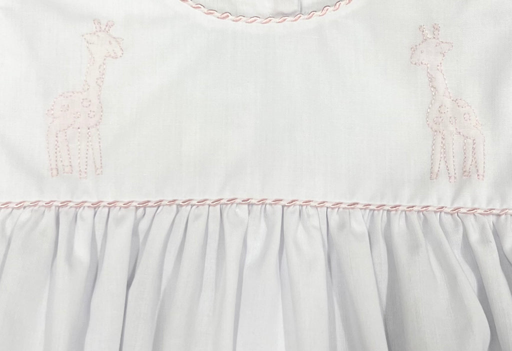 Auraluz White Bubble with Giraffe Embroidery and Pink Striped Trim