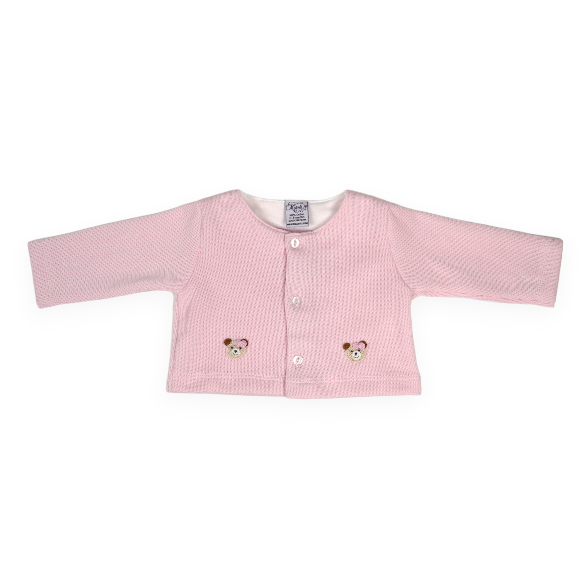 Marcela Cozy Bear Pima Cotton Footie & Cardigan Set, Pink