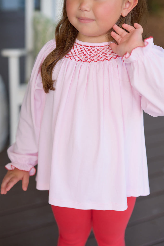 Beaufort Bonnet Bettye Sue Smocked Top, Palm Beach Pink/Richmond Red